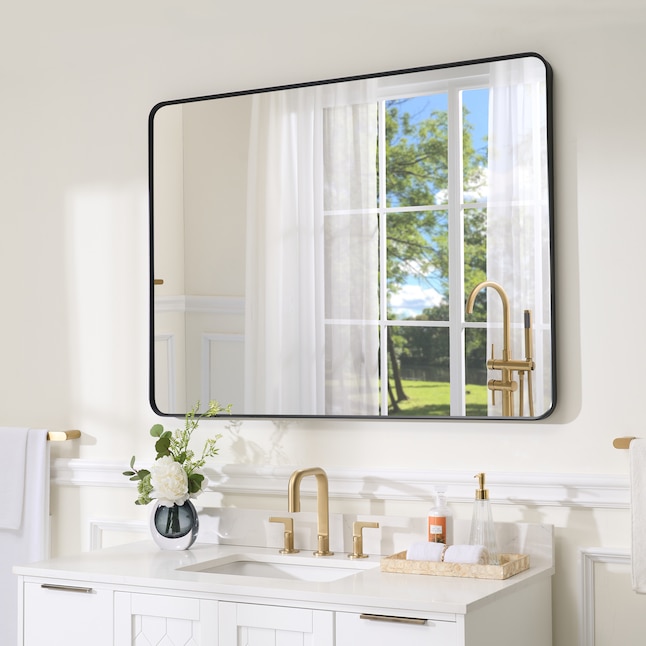 WELLFOR F1 Bathroom Mirror 48-in x 36-in Black Framed Bathroom Vanity Mirror  in the Bathroom Mirrors department at