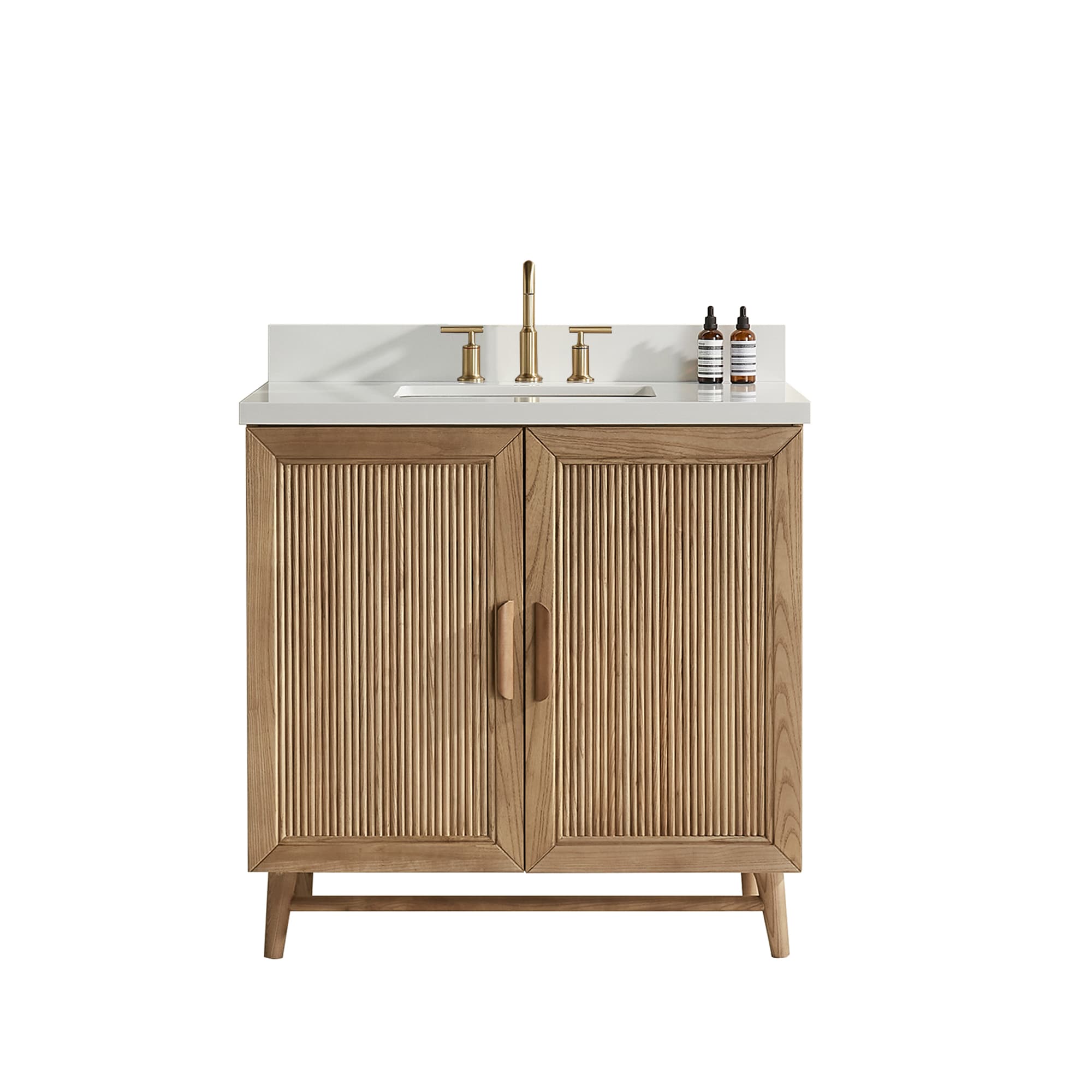 Iseryn Oak Undermount Single Sink Bathroom Vanity with White Engineered Stone Top