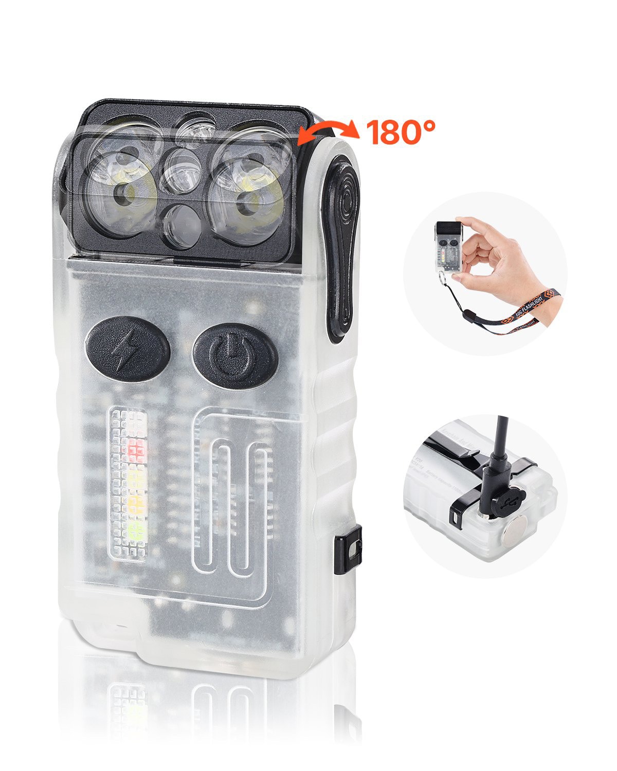 Mecale 1000-Lumen Rechargeable Keychain Flashlight 13 Modes Magnetic Tail 180-Degree Rotating Head Clear
