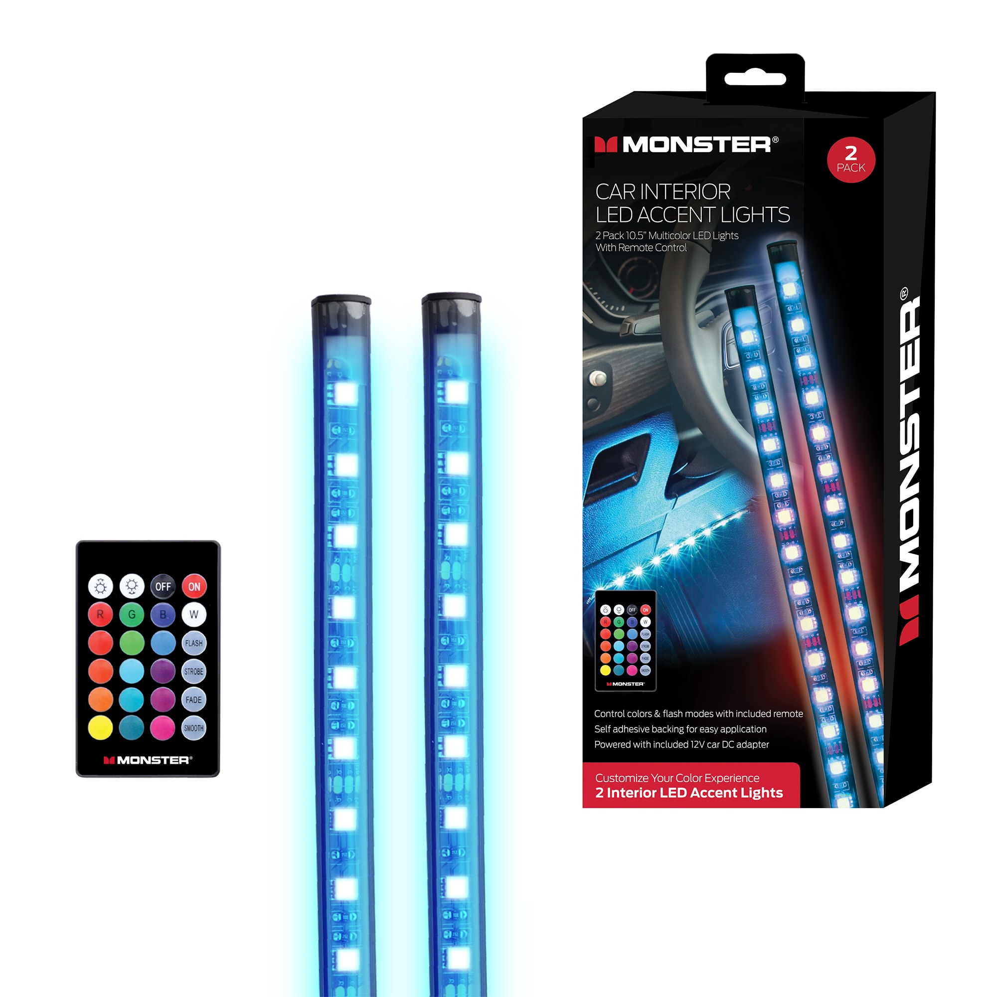 Monster Customizable Car Interior Lights - 2-Pack LED Light Strips