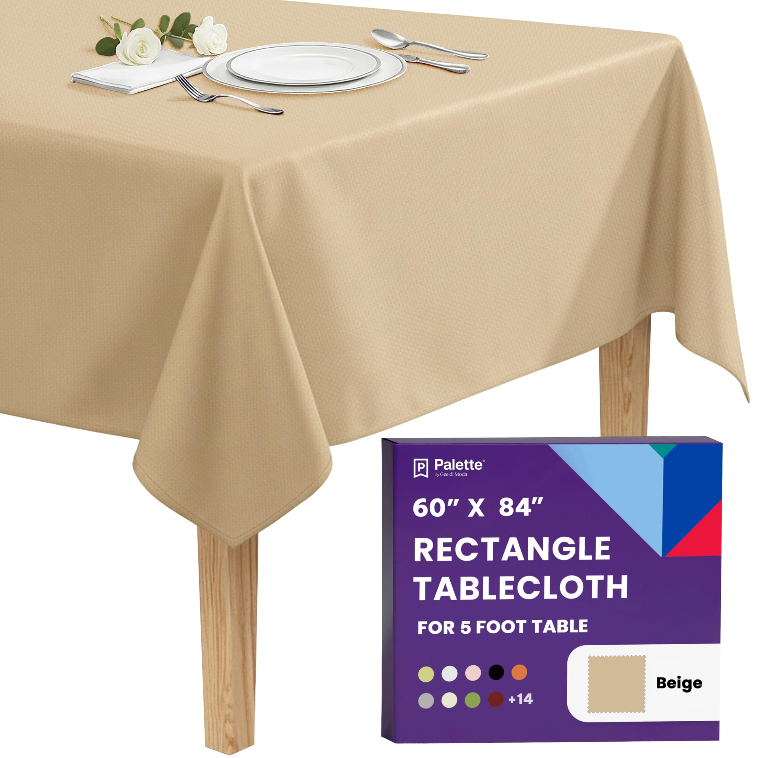 Gee Di Moda  Rectangle Tablecloth - 60 x 84 Inch Beige Rectangle Table Cloth - Heavy Duty Washable Fabric - for Buffet Table Holiday Party Dinner Wedding and Baby Shower