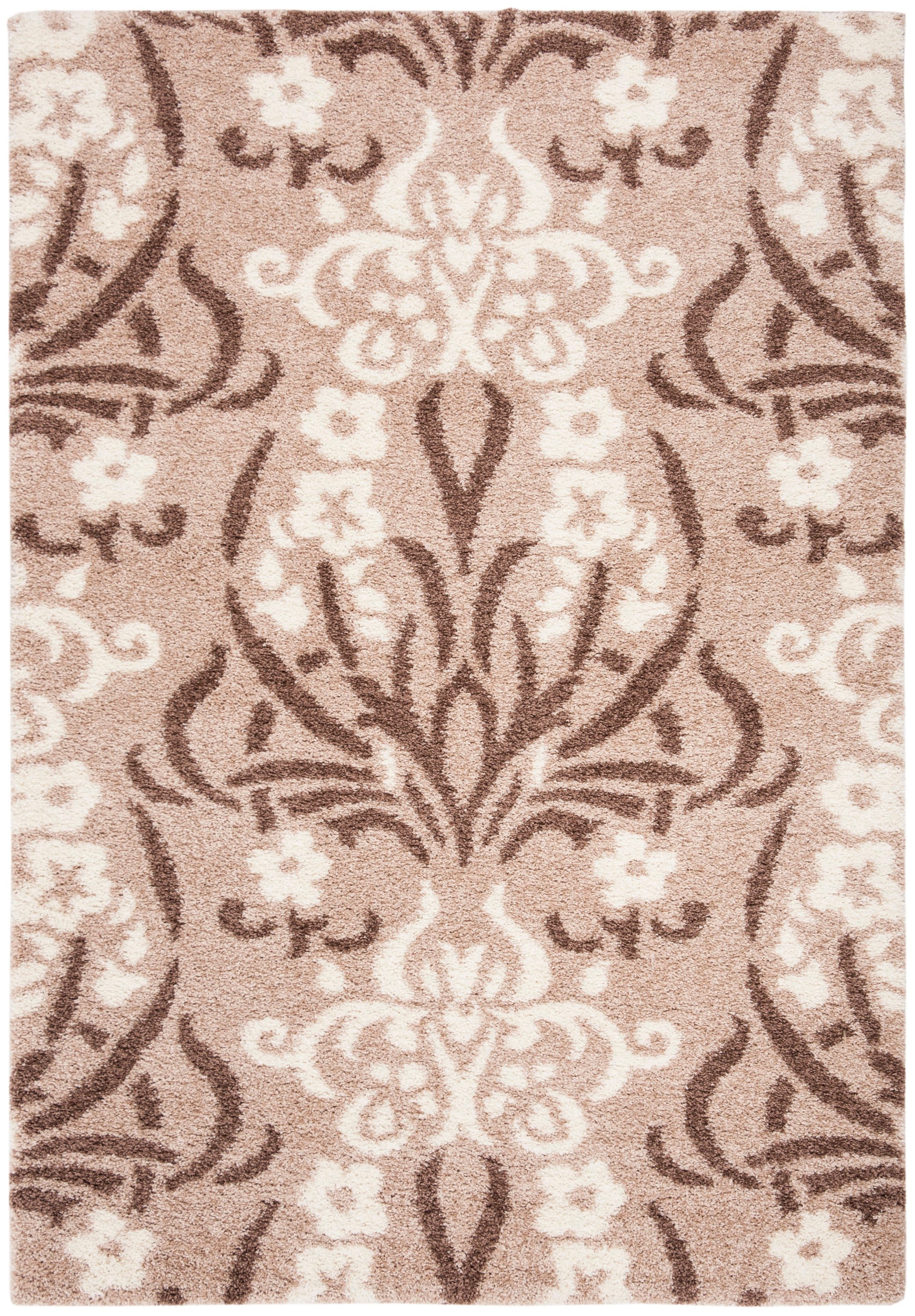 Elegant Gray Floral Shag Area Rug, Hand-Knotted 4' x 6', Easy Care