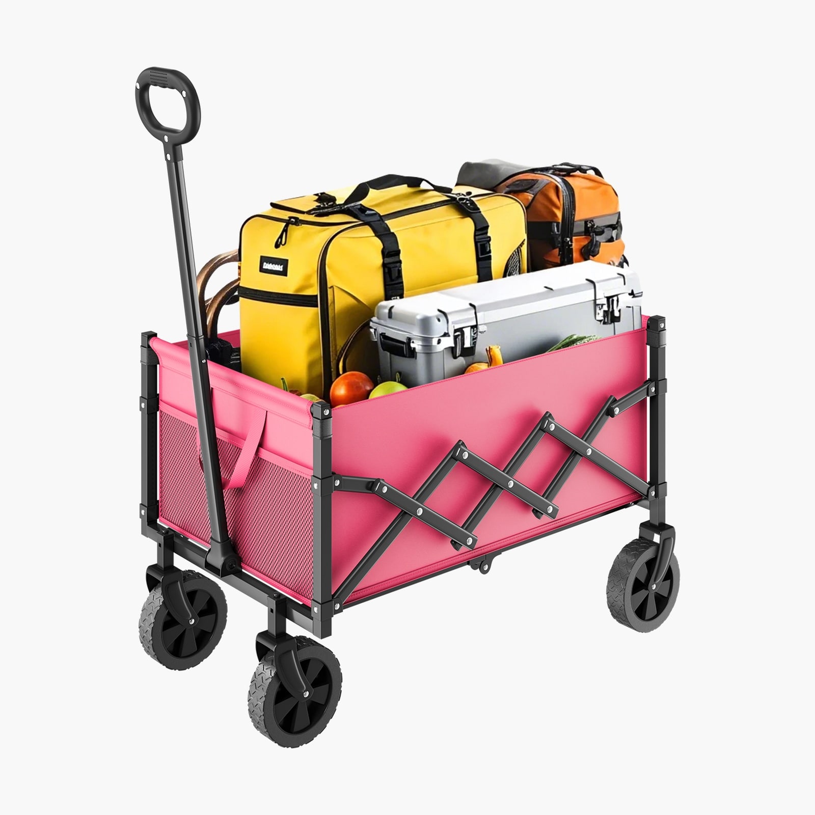 GIVIMO 225-lb Capacity Collapsible Folding Wagon Cart with All-Terrain PVC Wheels and 120-L Storage in Pink and Black