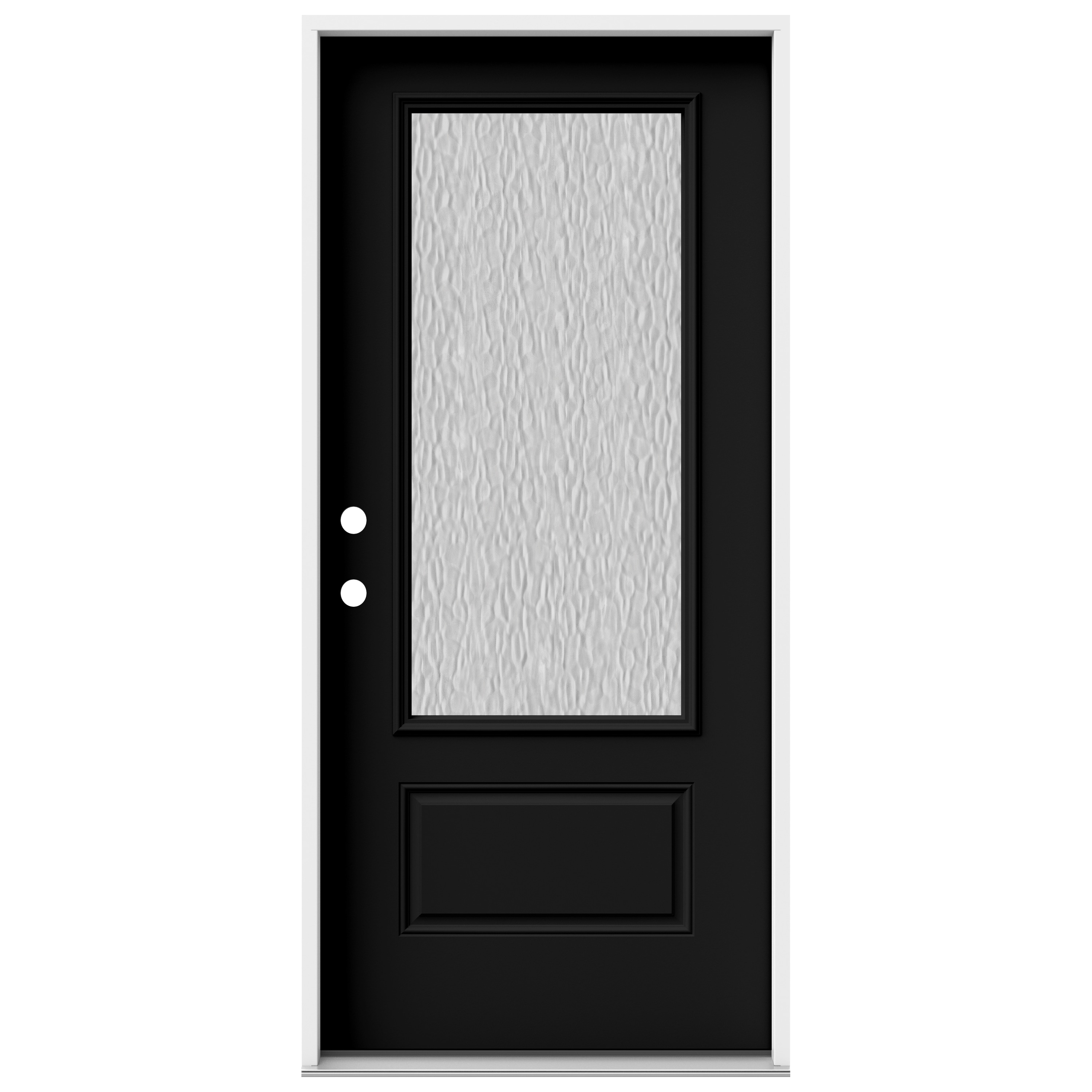 JELD-WEN LOWOLJW230500264 Flemish 36-in x 80-in x 4-9/16-in Steel 3/4 lite Right-hand inswing Black Painted Prehung Front Door Insulating core