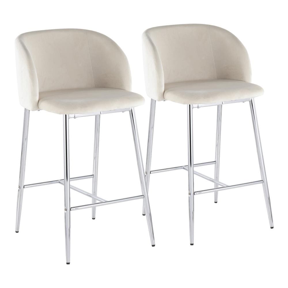 LumiSource B26-FRAN VCR2 Luna Set of 2 Chrome, Cream Velvet 26.5-in H Tall Upholstered Metal Bar Stool