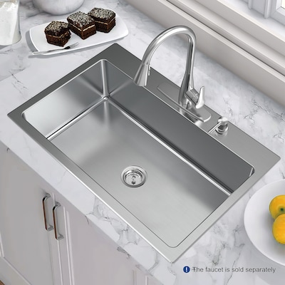 allen + roth The Theo Dual-mount 33-in x 22-in Stainless Steel Single Bowl 4-Hole Kitchen Sink Lowes.com