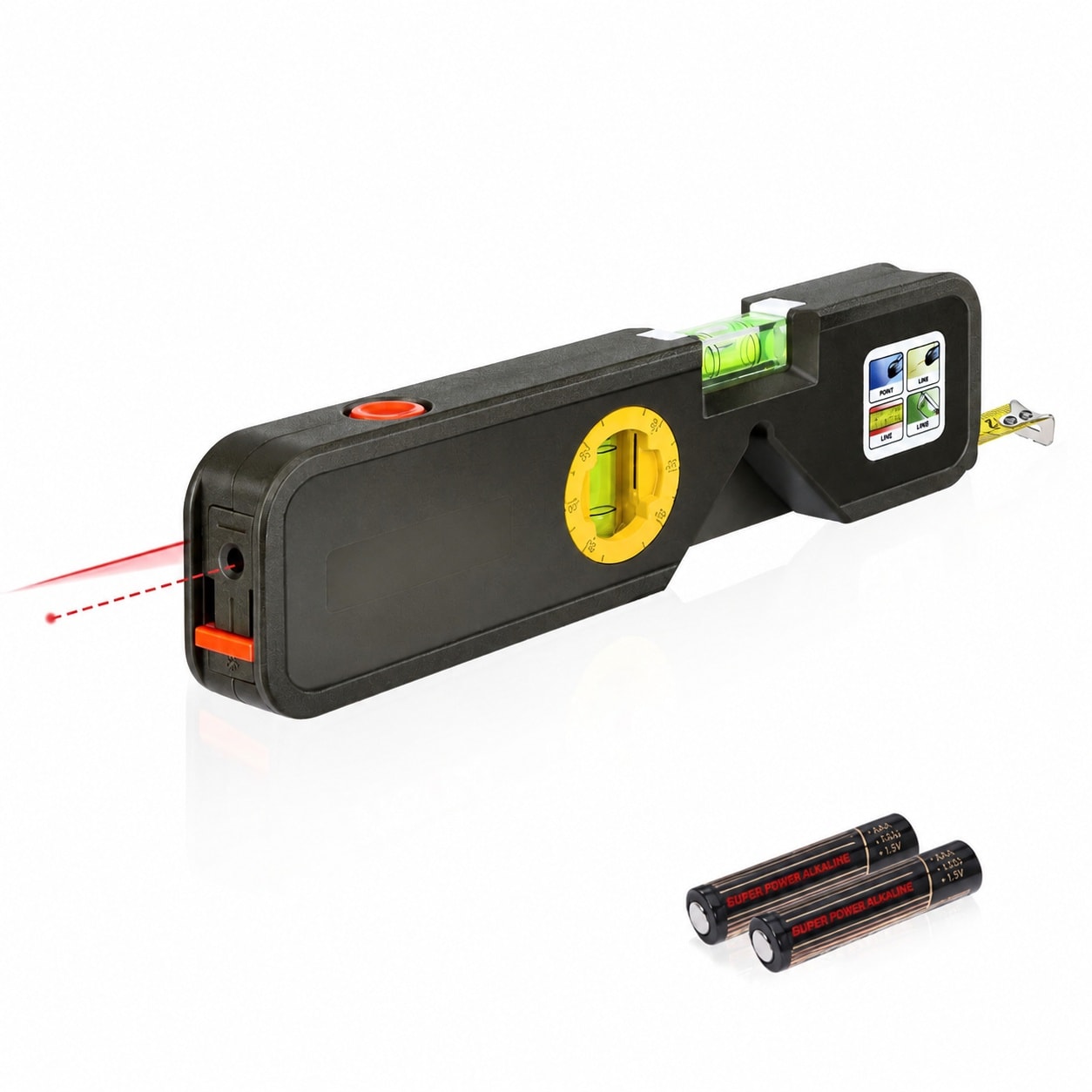 Linder Group Inc 4 in 1 Laser Level Tool with 65 Foot Alignment Point 16 Foot Laser Line 10 Foot Tape Measure and Rotatable Torpedo Level for Hanging Pictures