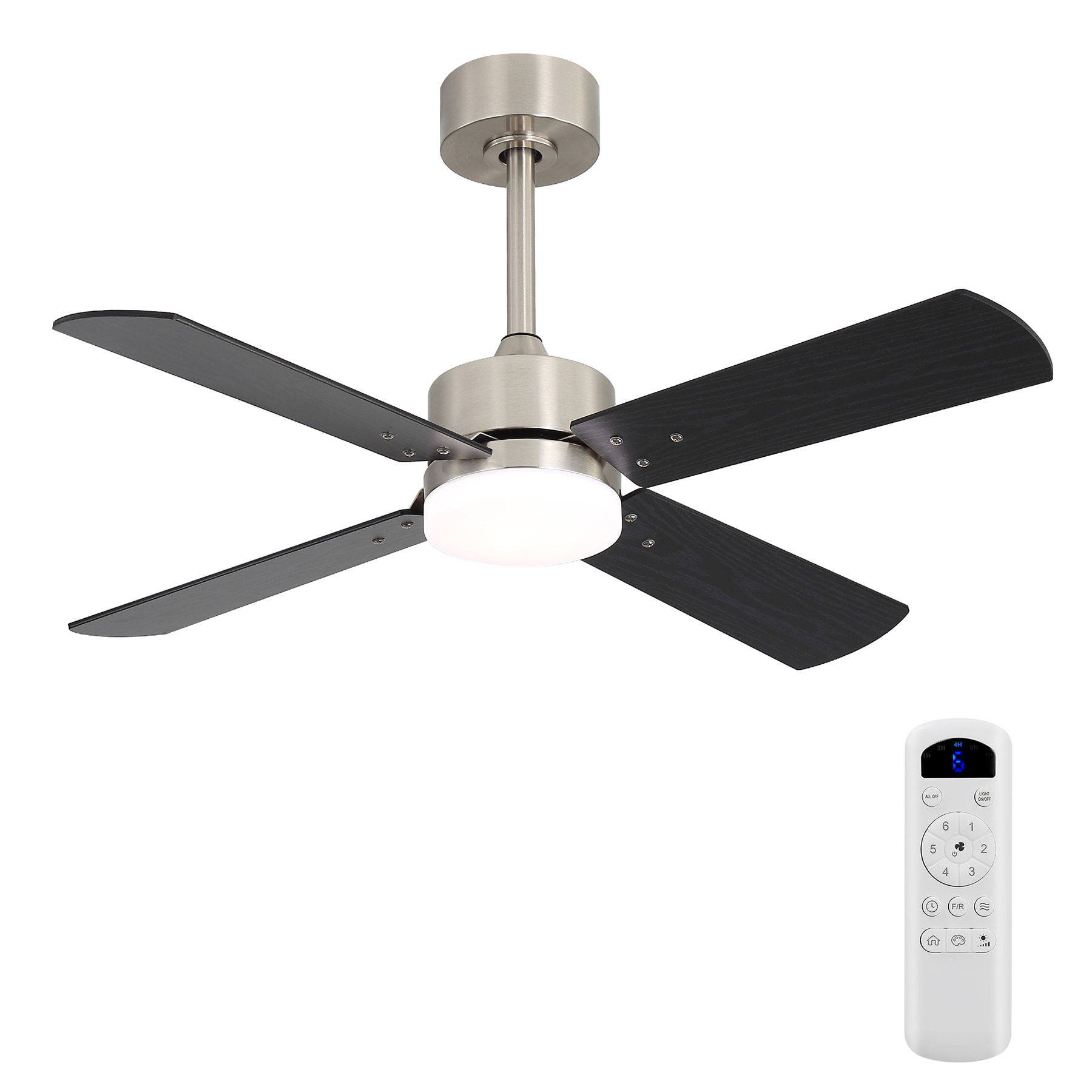 SINOFURN 42-in Nickel + Brown LED Ceiling Fan With Light and Remote Control Included