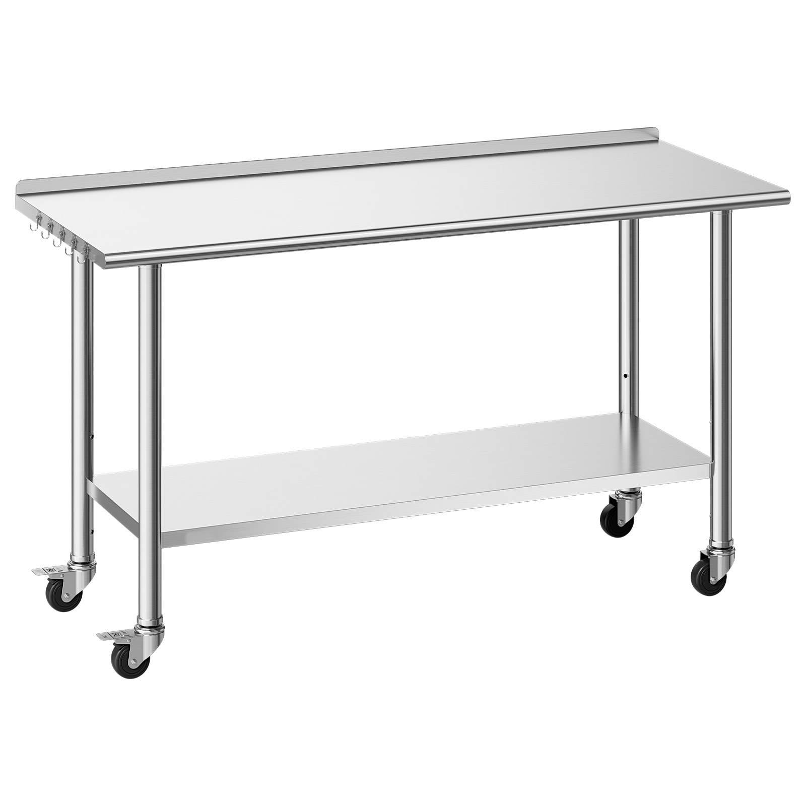VEVOR Stainless Steel Work Table 24x60 inch Food Prep Table with Wheels and Backsplash Commercial Kitchen Workstation with Adjustable Undershelf Metal Utility Worktable for Restaurant Home Outdoor #SCCFBXGGZTLC17952V0