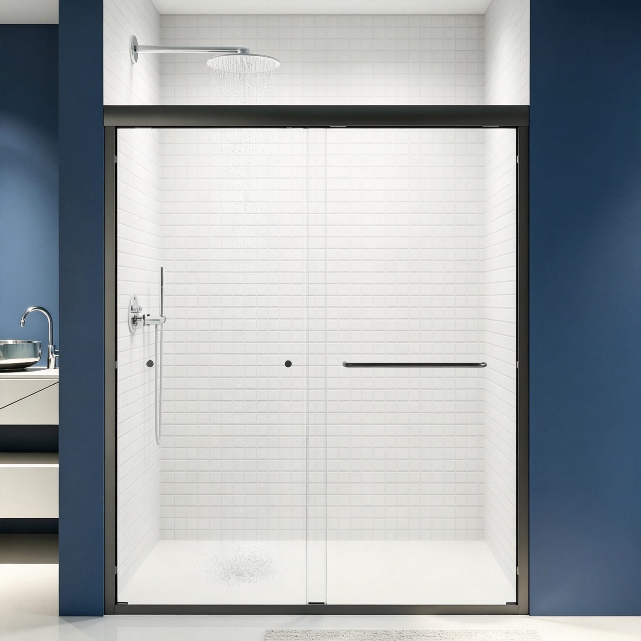 Miuara  Matte Black 56-in to 60-in W x 72-in H Semi-Frameless Clear Glass Bypass Sliding Shower Doors