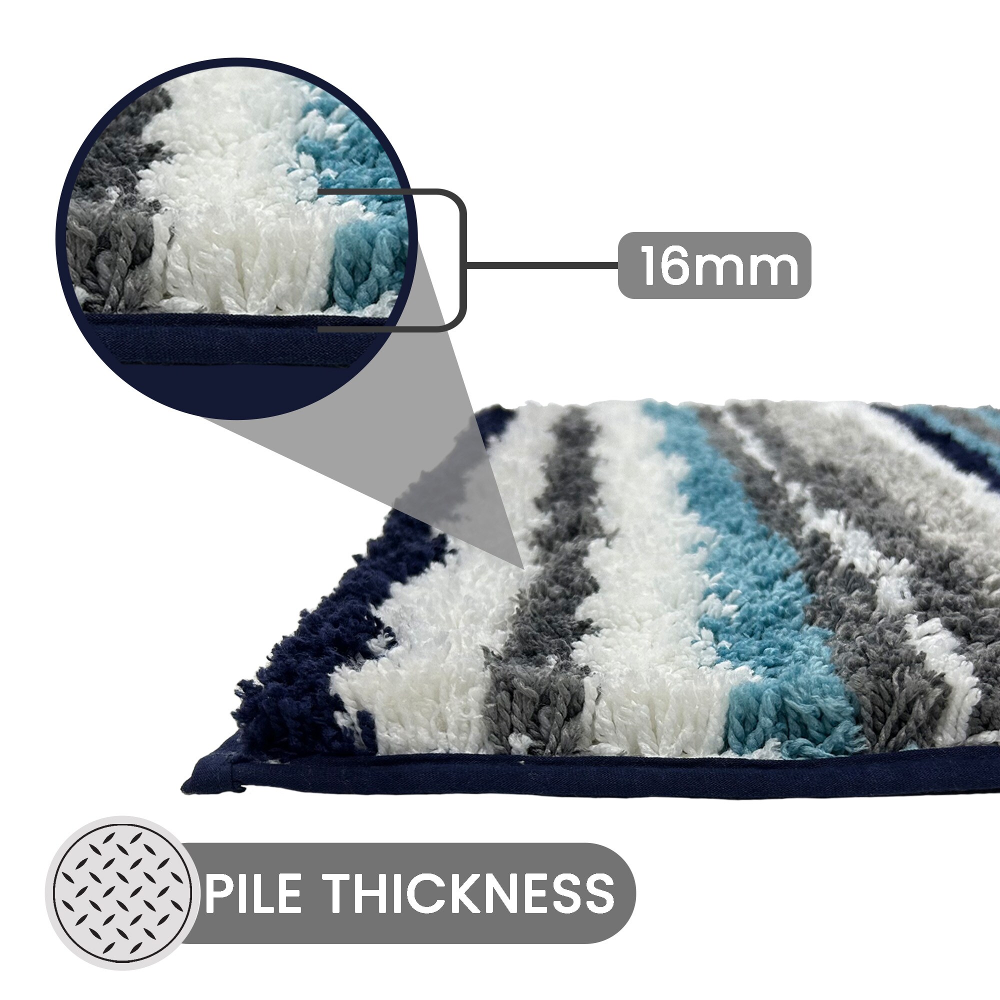 Luxurious 24" x 36" Blue & Gray Polyester Tufted Bath Rug