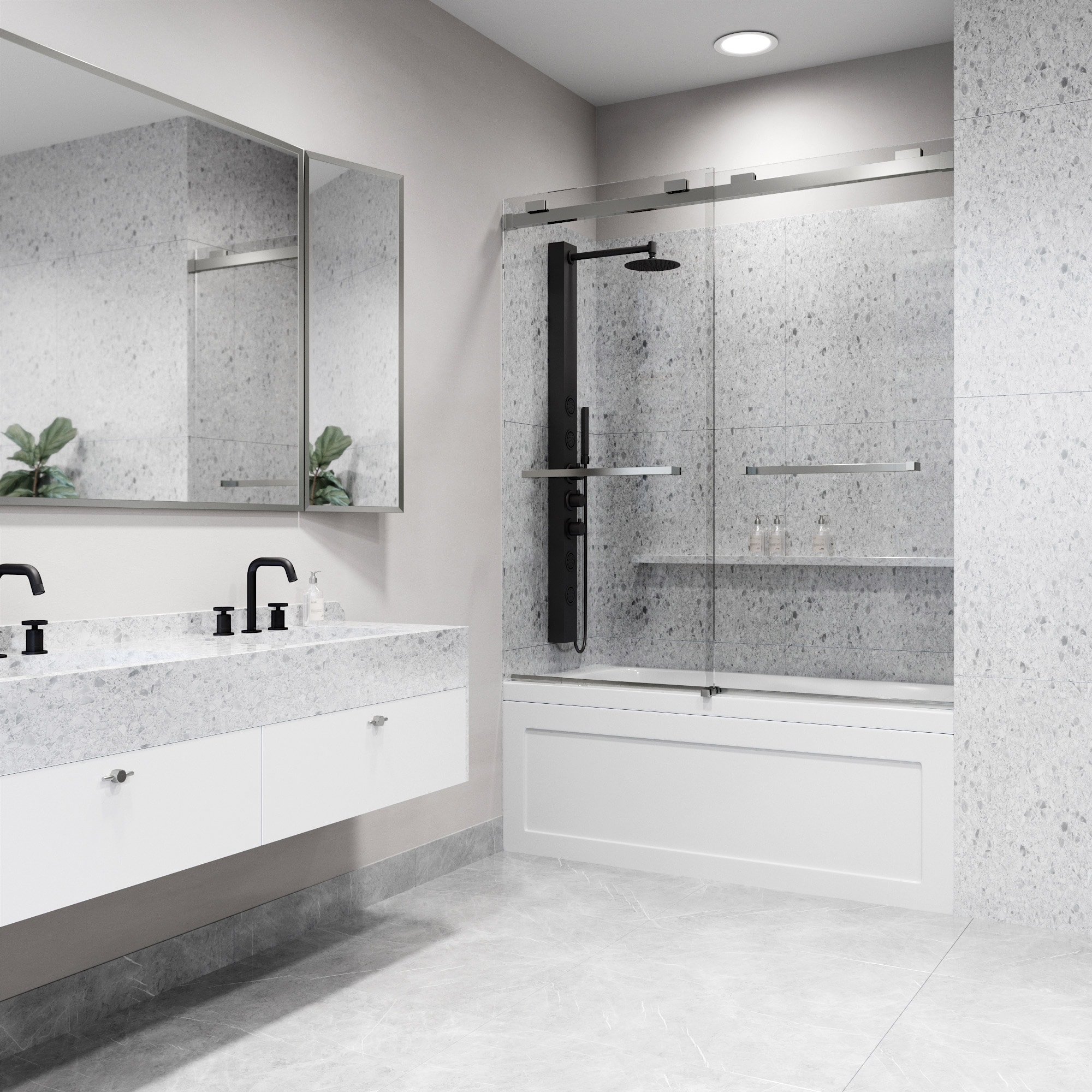Houston 66" High x 60" Wide Frameless Sliding Tub Door in Stainless Steel