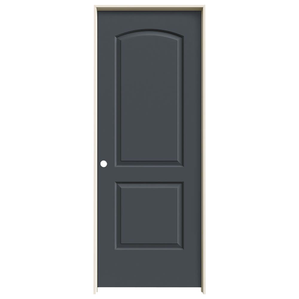 JELD-WEN LOWOLJW137000522 30-in x 80-in Slate Solid Core 2-panel Round Top Right Hand Smooth Prefinished Molded Composite Flat Jamb Single Prehung Interior Door