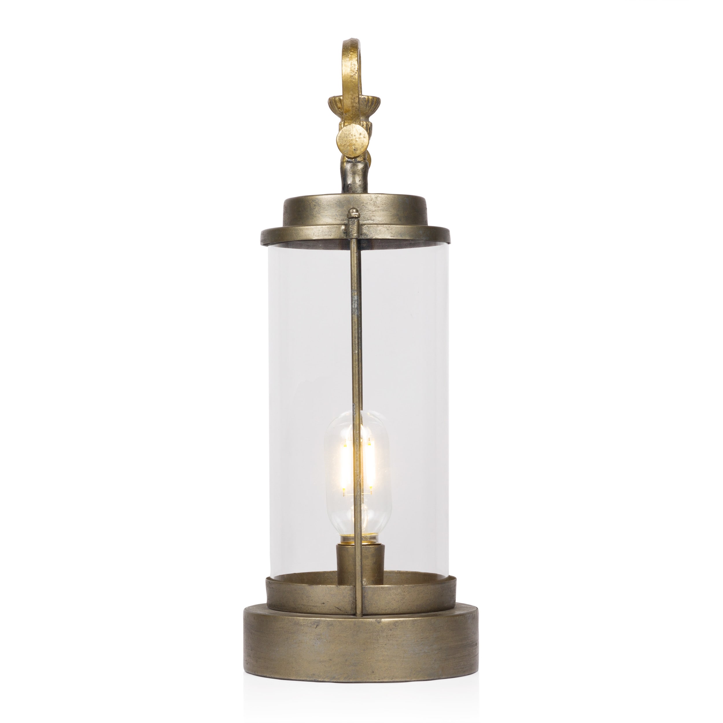 Vintage Gold Metal and Glass Lantern with LED Light
