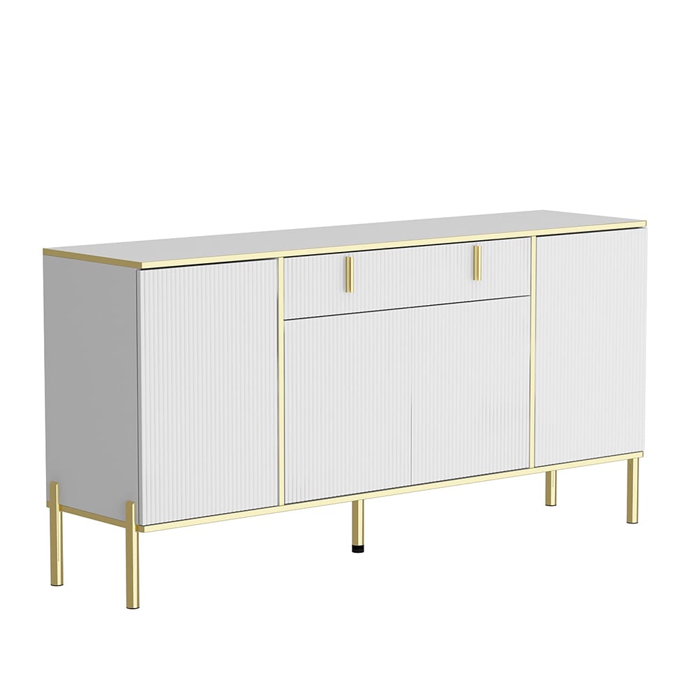  V-KF210183-02 Modern Sideboard Buffet with Drawer and Pop-Up Doors Buffet Sideboard Storage Cabinet with Gold Metal Legs for Living Room Hallway