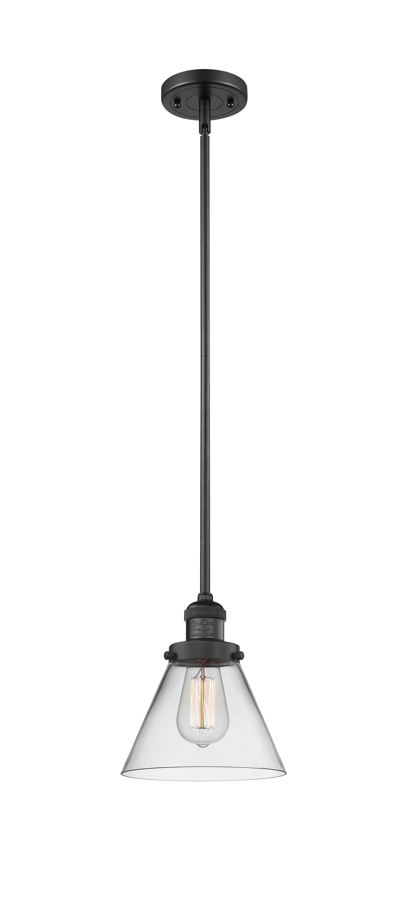 Matte Black Mini Pendant with Clear Glass Shade, 8" Diameter