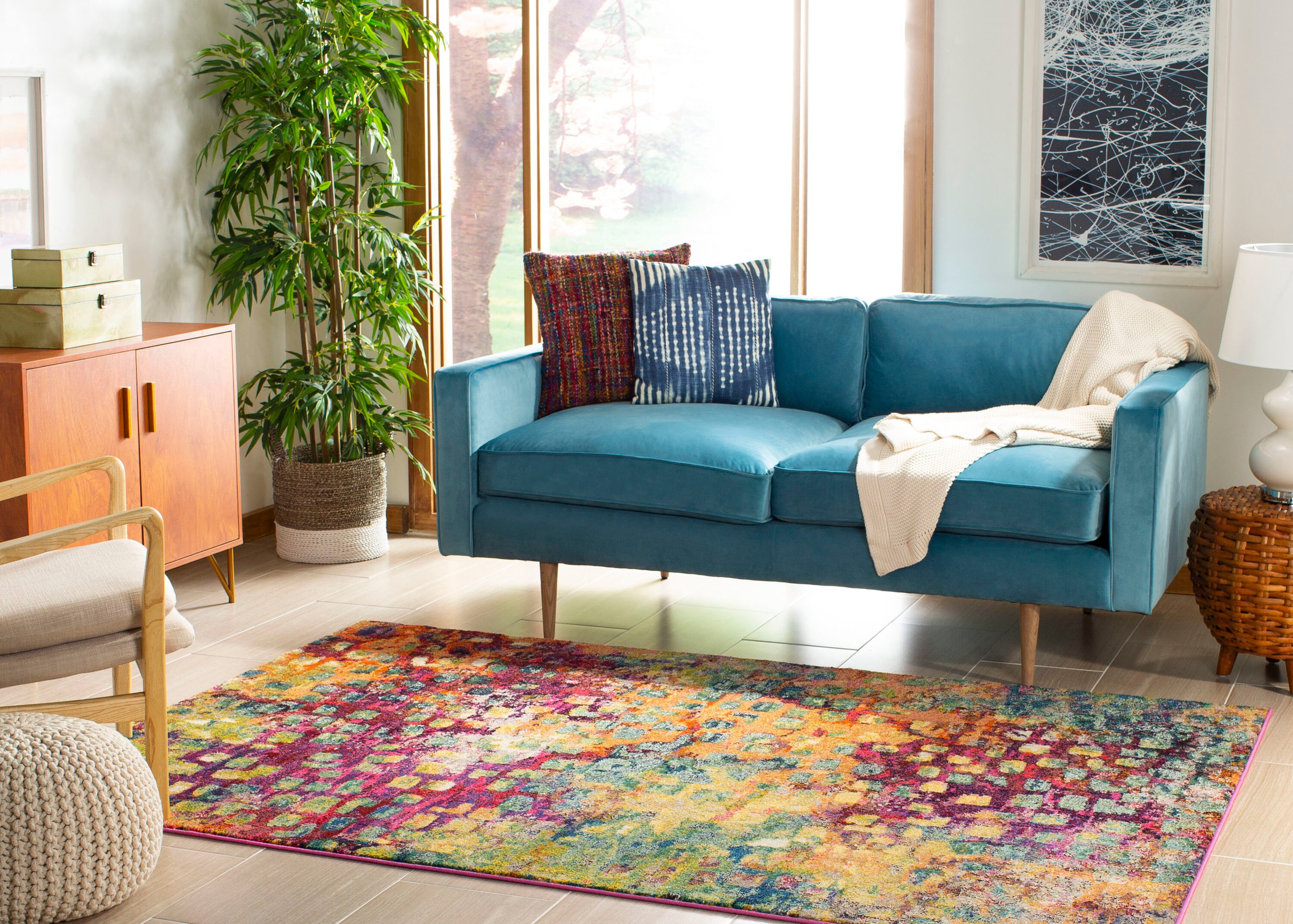 Boho-Chic Pink Multi 9' Square Synthetic Area Rug