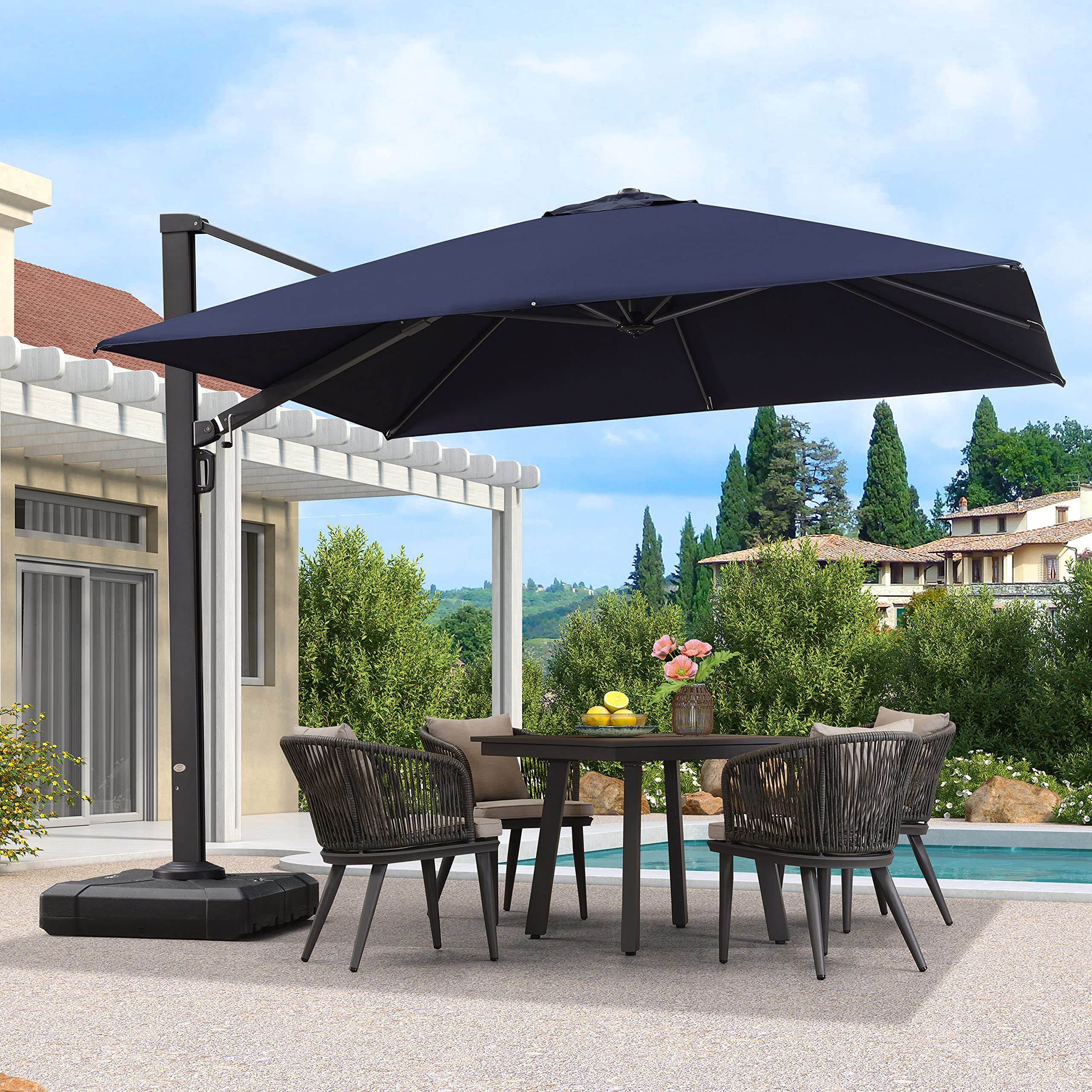 PURPLE LEAF LS04CHS10-NB 10-ft Aluminum Navy Crank Cantilever Patio Umbrella