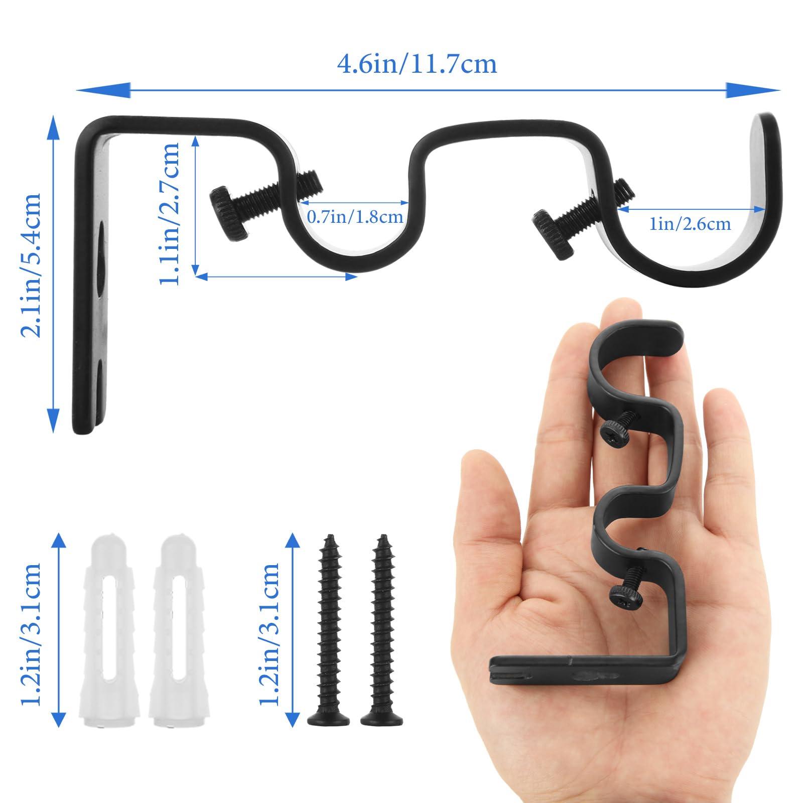 UUDULY 12PCS Heavy Duty Double Curtain Rod Brackets Adjustable Wall