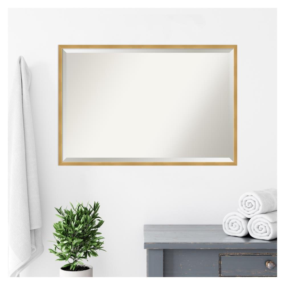 Svelte Polished Gold Beveled Wood Bathroom Vanity Mirror