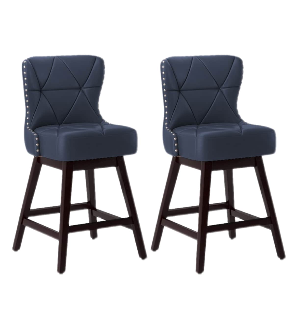 Set of 2 Navy Blue 26-in H Counter height Upholstered Swivel Wood Bar ...