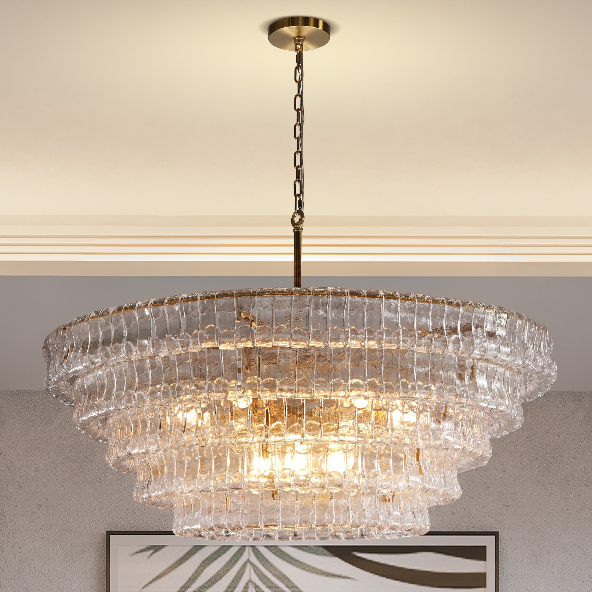 Kviflon 36 Inch 12 Light Modern Clear Glass Tiered Round Chandelier for Dining Room Kitchen Island Living Room Contemporary