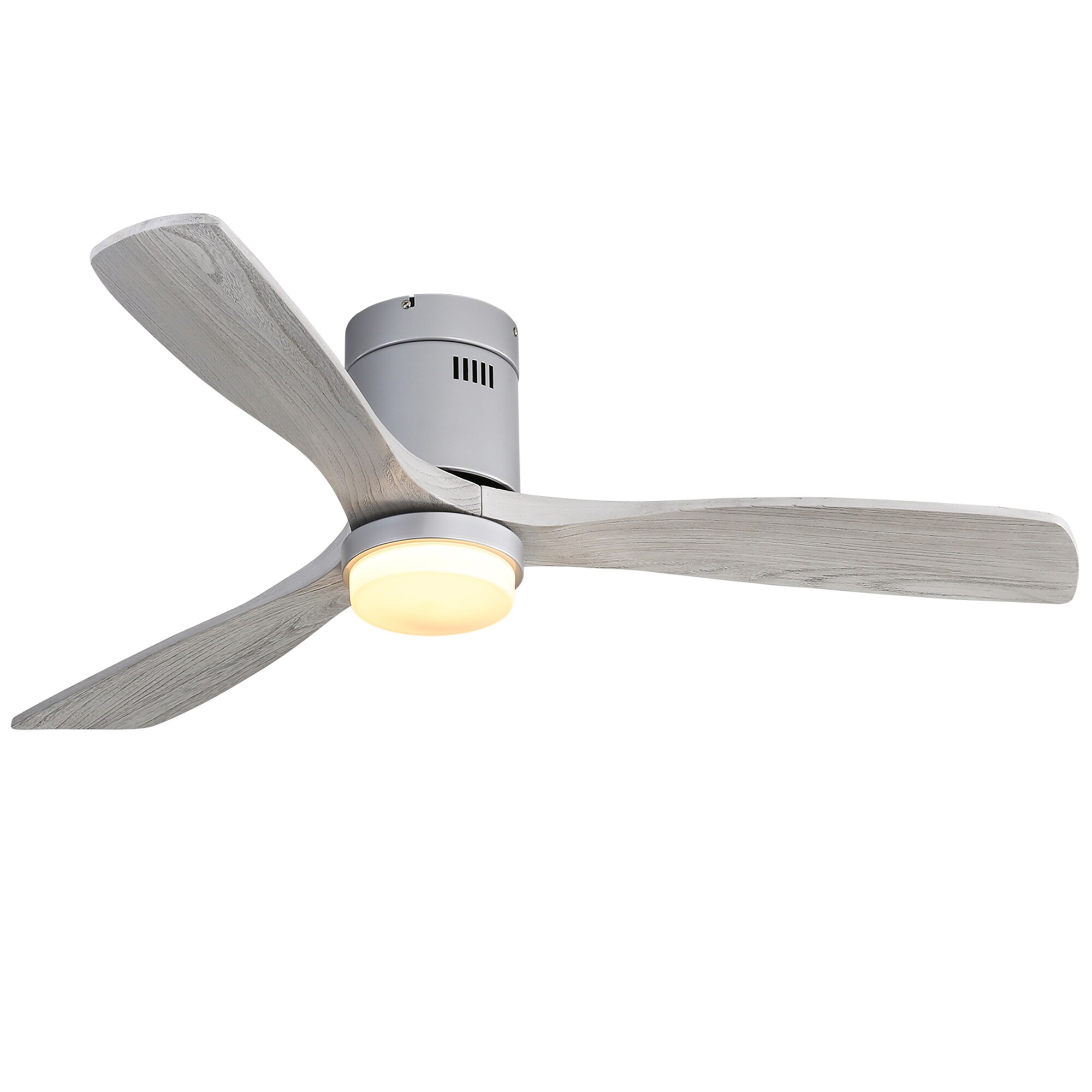 Bybafun YD1300005 52-in Color-Changing Flush Mount Silver with Wood Blades Ceiling Fan With Light and Remote ( 3 -Blade )