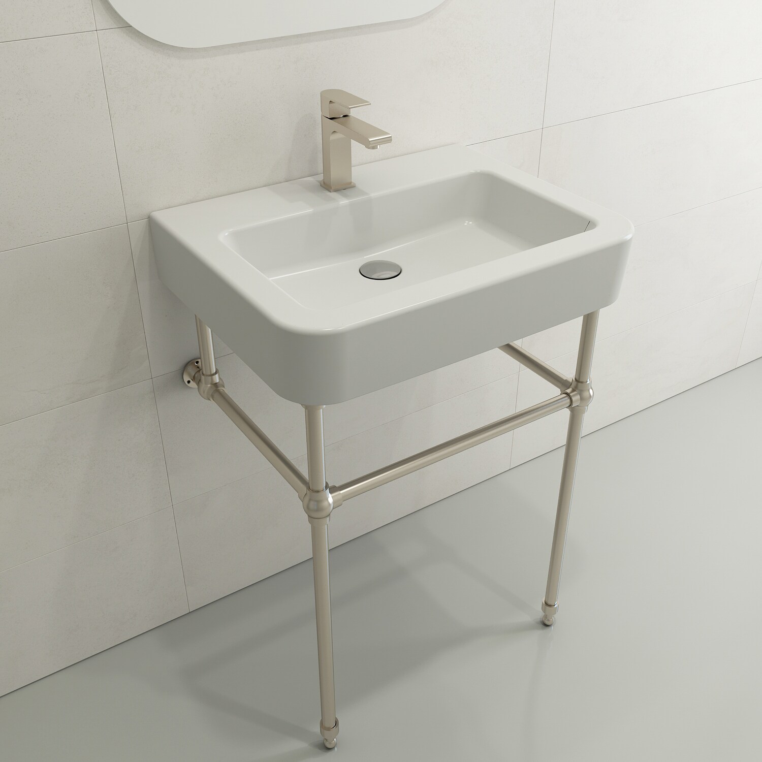 BOCCHI Fire Clay Wall-mount Rectangular Modern White Bathroom Sink (25. ...