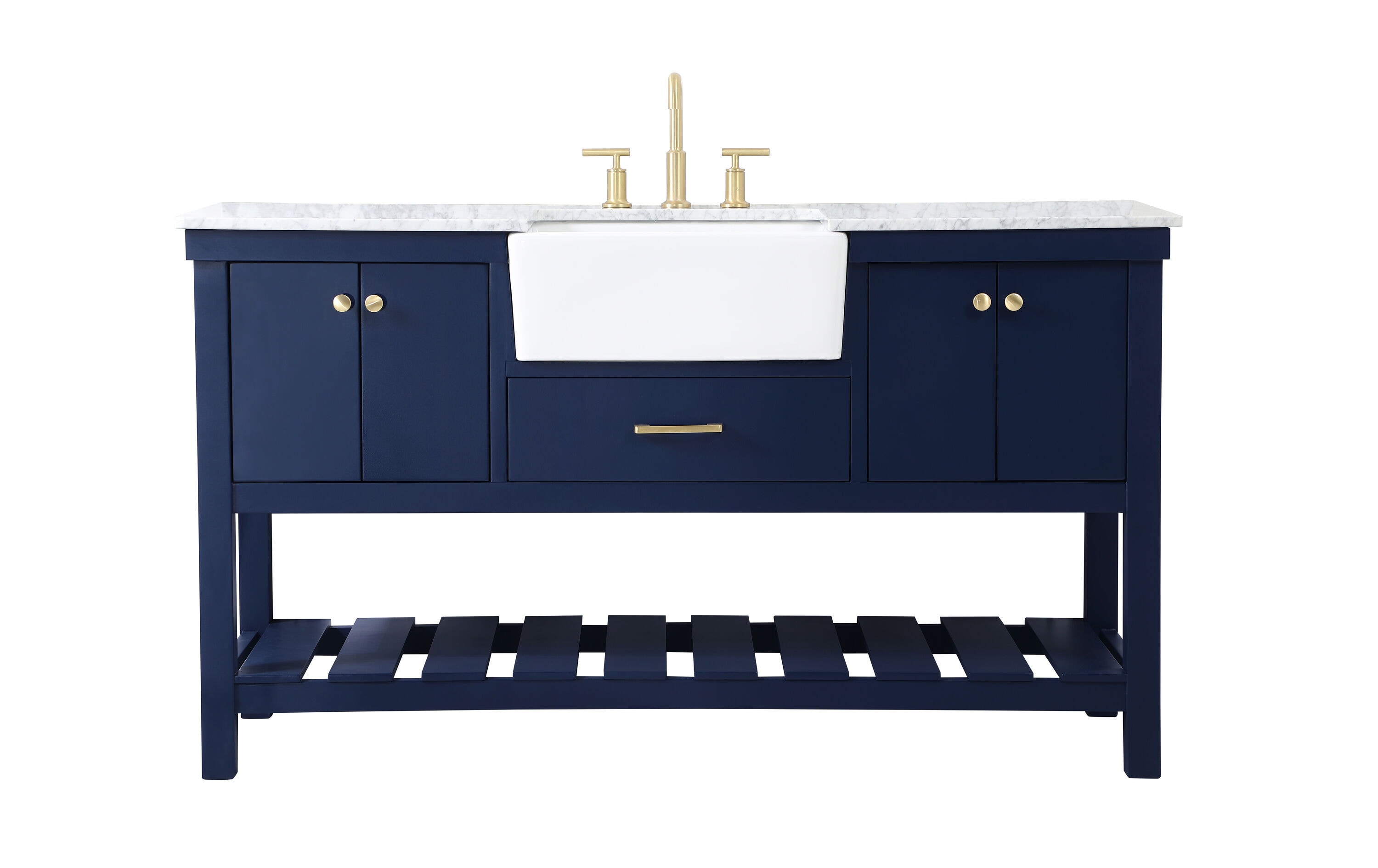 Elegant Decor HF180480BL Home Furnishing 60-in Blue Farmhouse Single sink Bathroom Vanity with Carrara White Marble Top