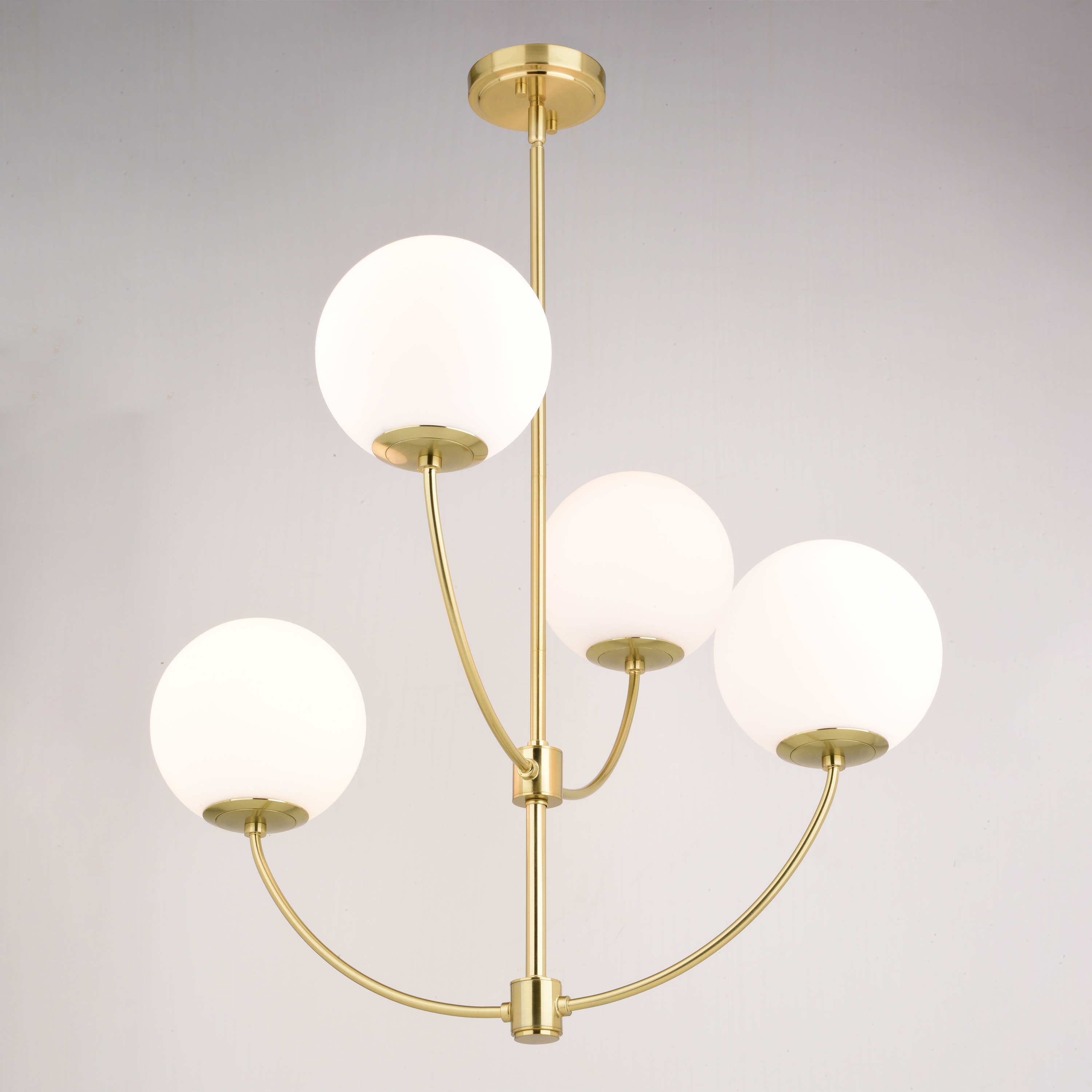 Avers 26" Gold Brass Mid-Century Modern Chandelier with White Globe Glass