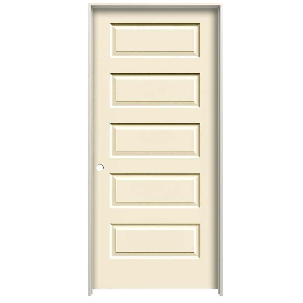 RELIABILT LO1004222 32-in x 80-in Cream-n-Sugar Hollow core 5-panel equal Right hand Smooth Prefinished Molded composite Flat Jamb Single Prehung Interior Door