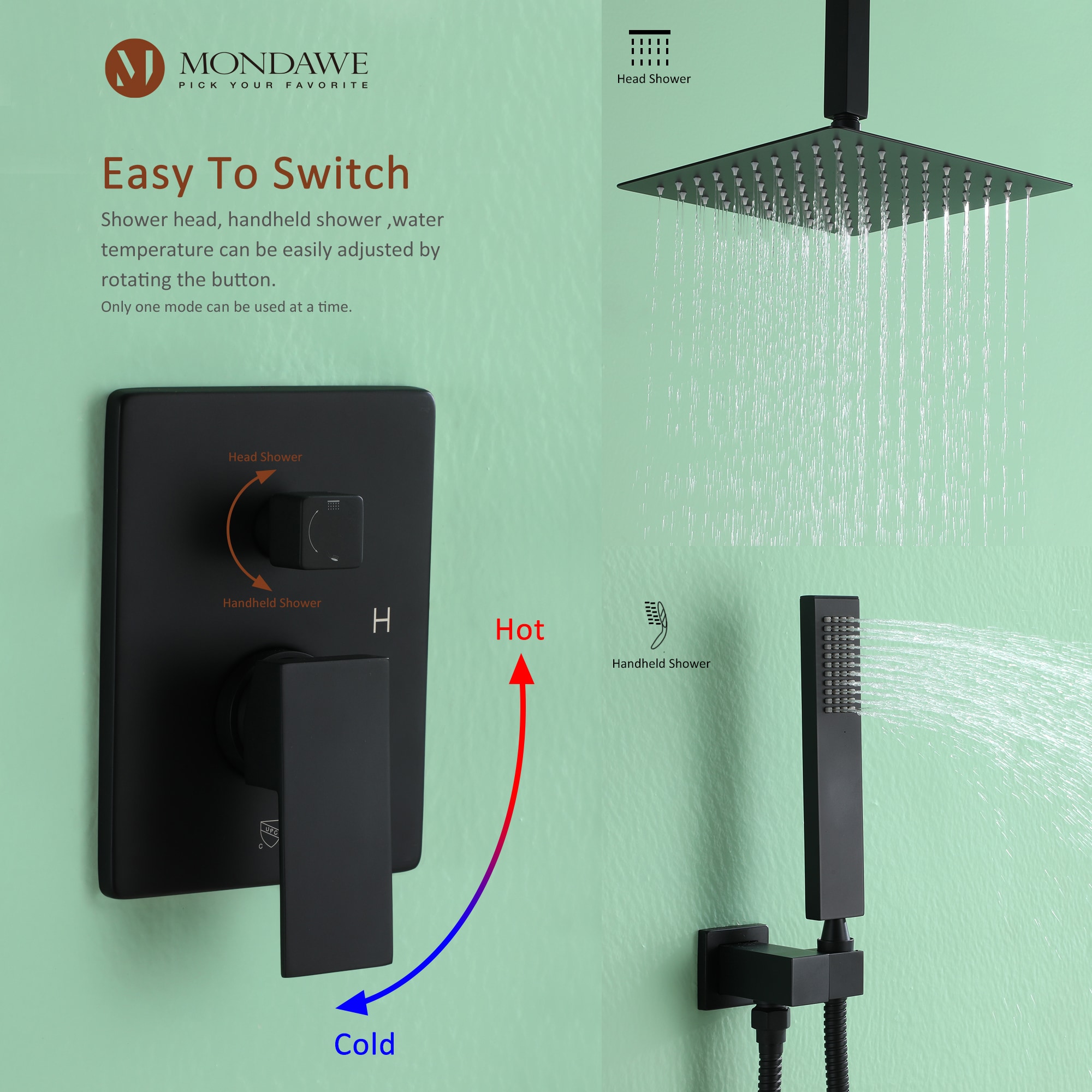 Mondawe AM-S008C-10MB Showerhead-Bar-Panels - View #7
