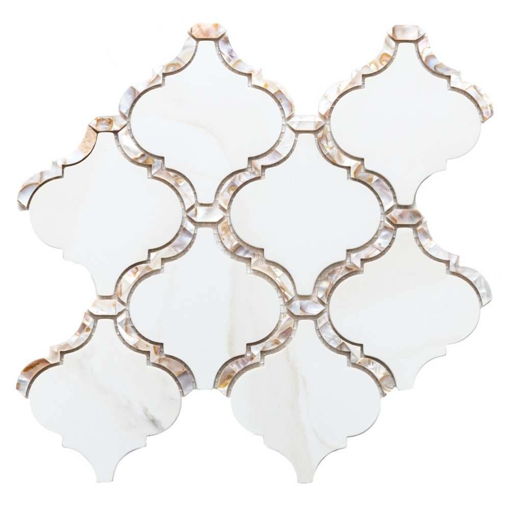 The Tile Life SAKOYLANTCA Sample- Tahitian Pearl Lantern Calacatta Gold 4-in x 4-in Satin Glass Marble Look Wall Tile