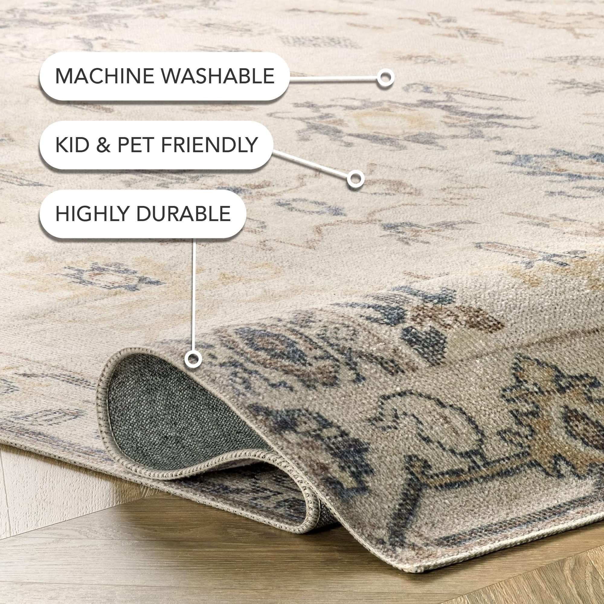 Eco-Friendly Easy-Care Gray Synthetic 4' x 6' Area Rug