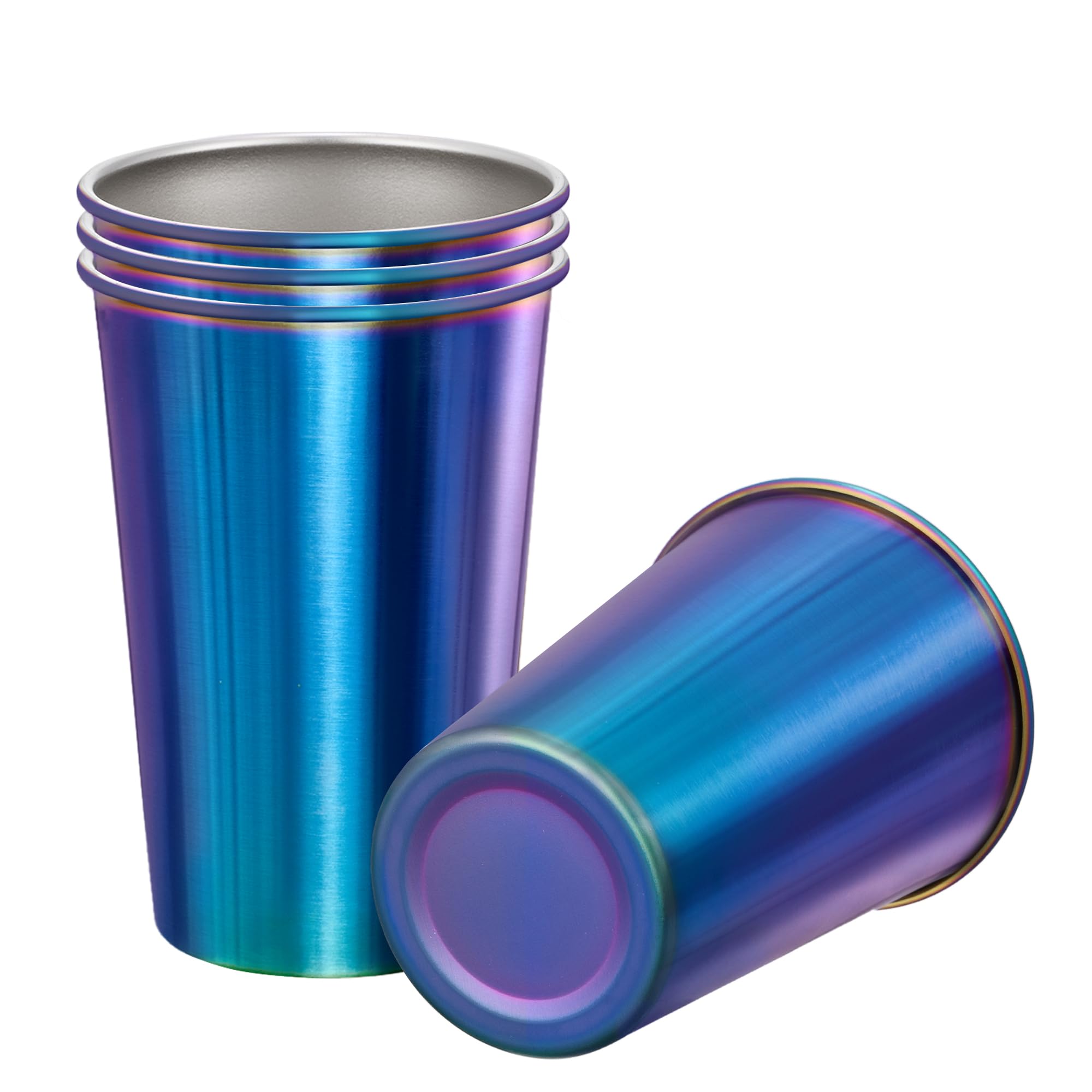 Aoibox  4 Pack 16oz Stainless Steel Pint Cup Unbreakable Stackable Metal Drinking Glasses Rainbow