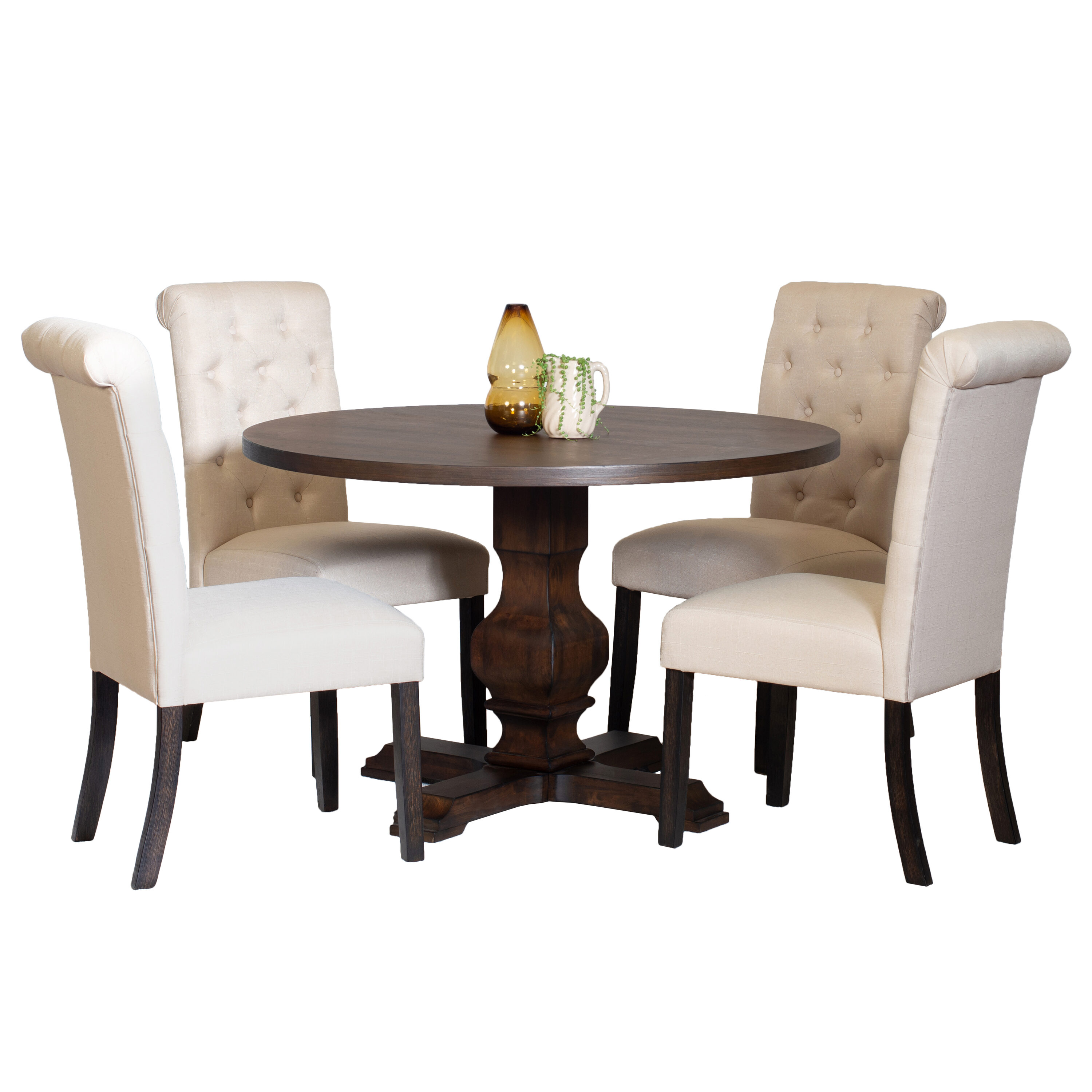 Roundhill Furniture T407-C361TAX2 Kerbau Tan Contemporary/Modern Dining Room Set with Round Table ( Seats 4 )