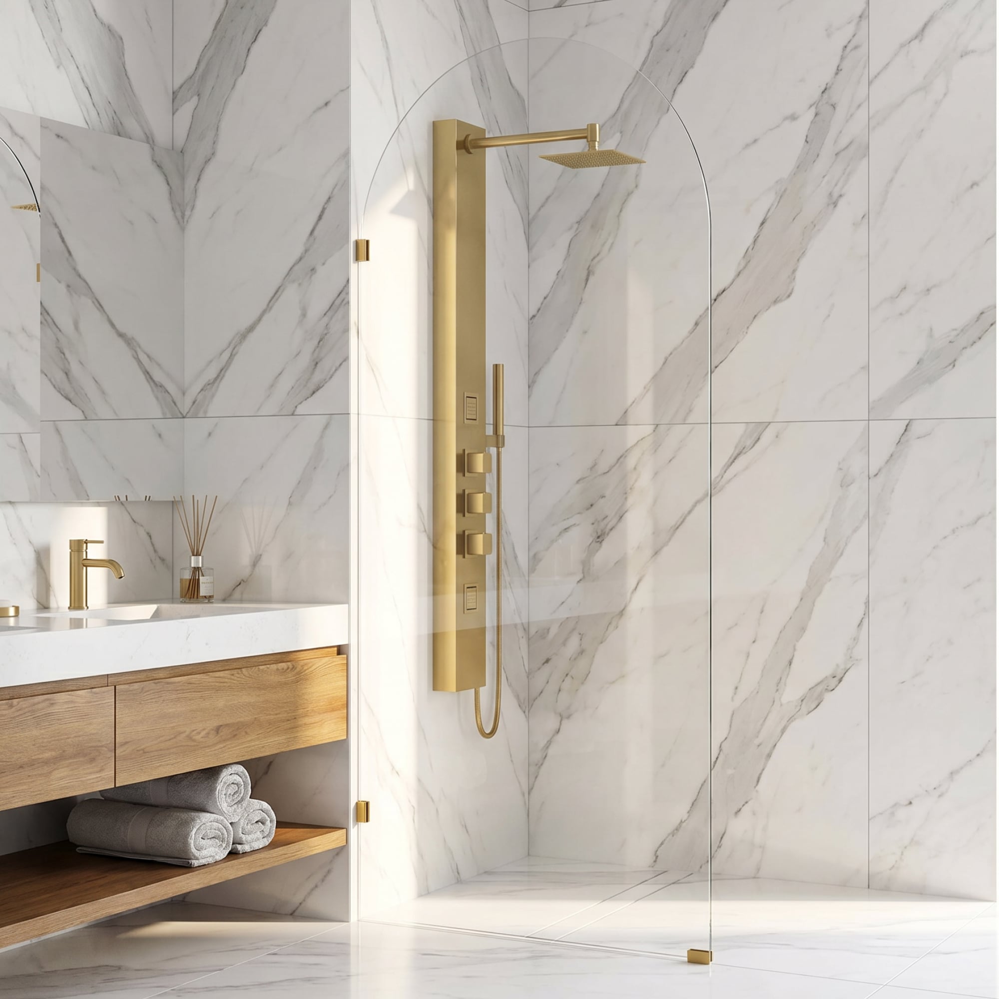 VIGO Arden Matte Brushed Gold 34-in W x 78-in H Frameless Clear Glass Fixed Shower door
