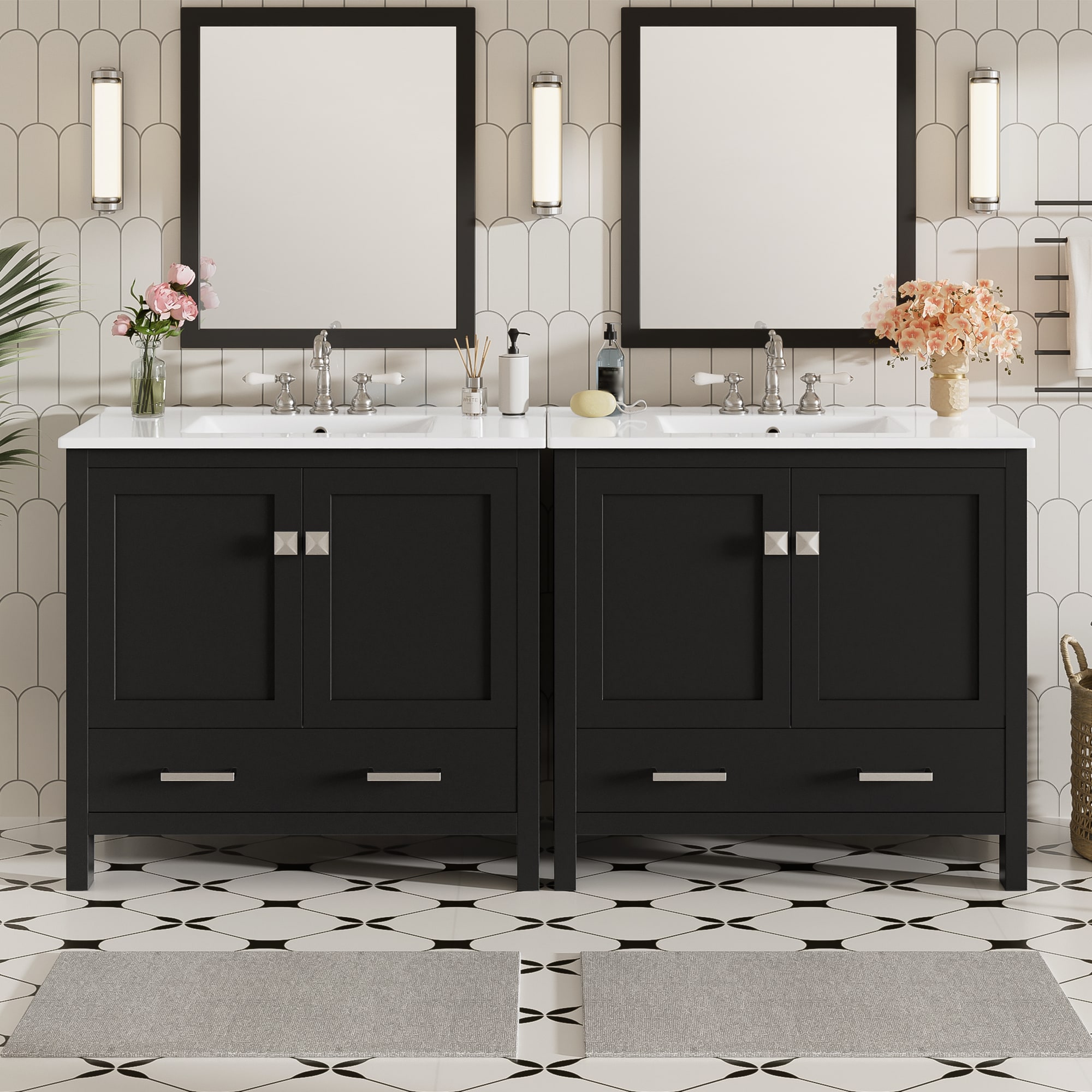 GLANZEND - 18-in D x 72-in W x 34-in H Bathroom Vanity Solid Wood and MDF White Undermount Drop ...