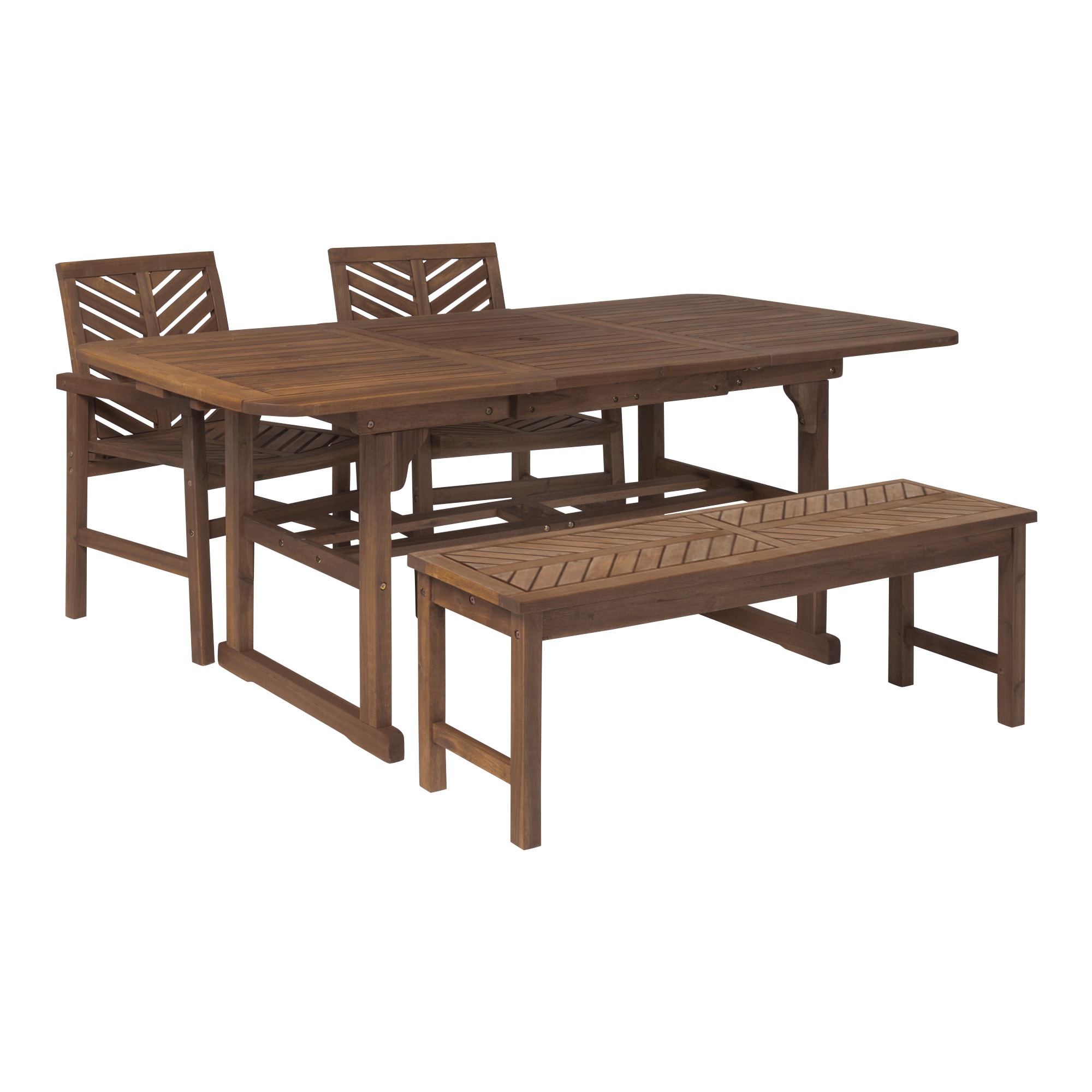 Walker Edison LWW4TXVINDB 4 -Piece Patio Dining Set Wood Rectangle Table with 2 Stationary Chairs