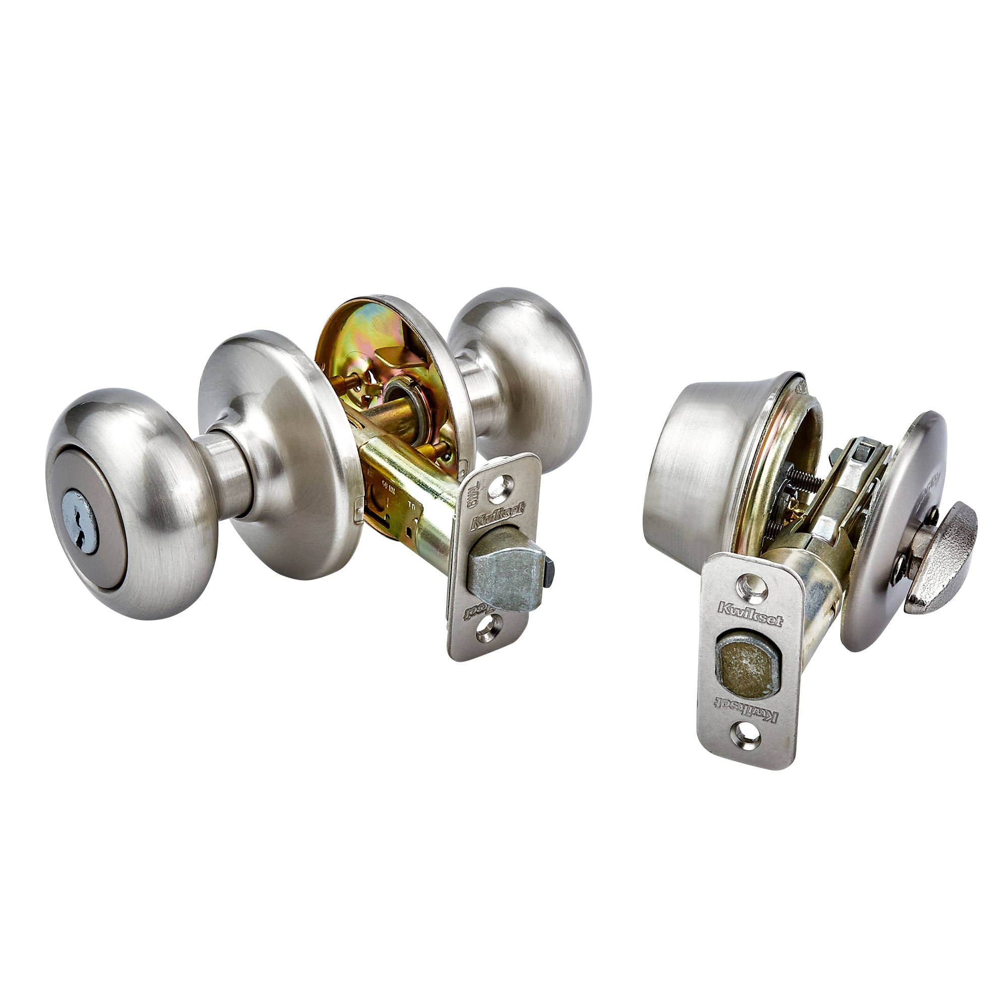 Kwikset Cove Satin Nickel Interior/Exterior Single-cylinder Deadbolt ...