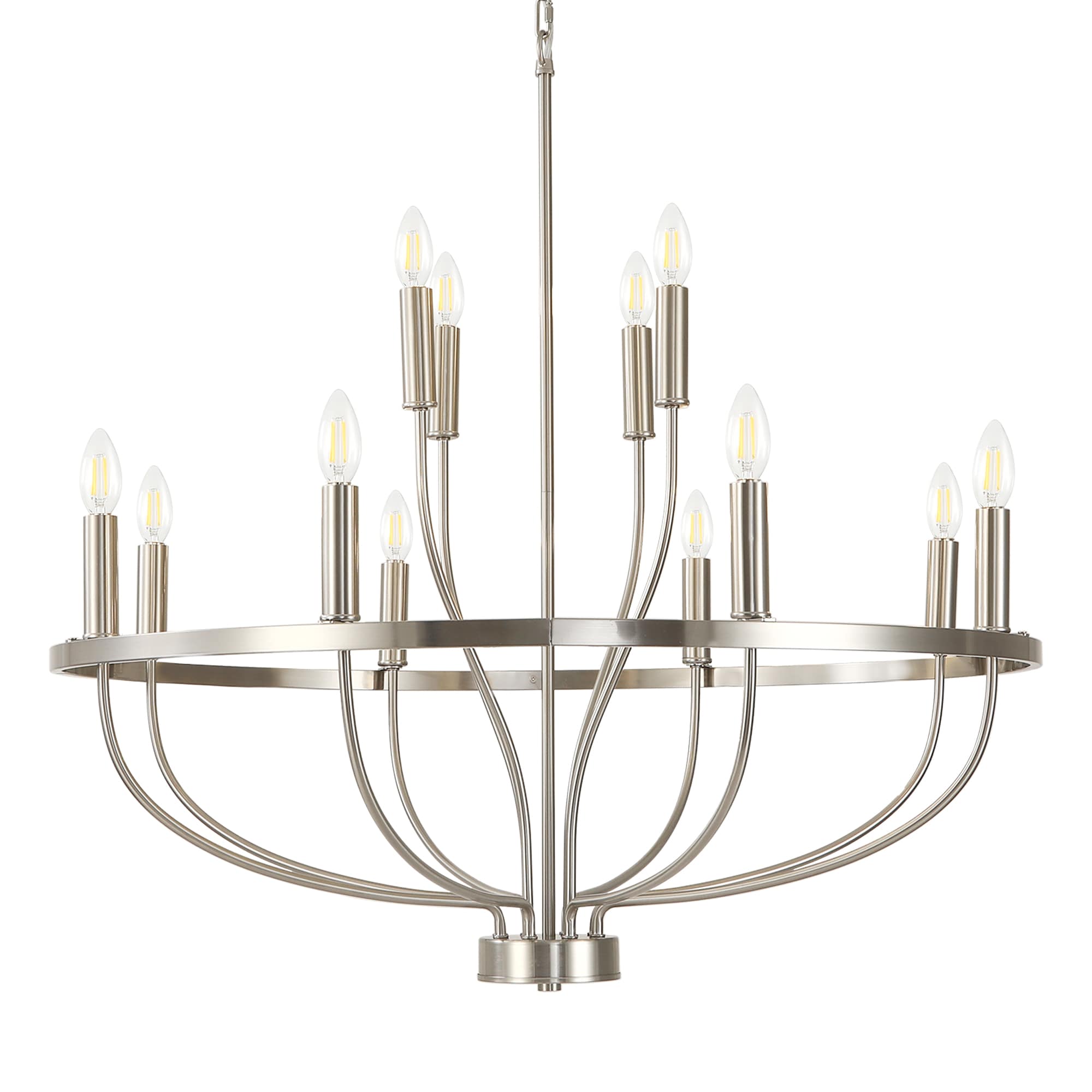 LamQee 06FTL0264BNK 2 Tiers Ceiling Chandelier 12 -Light Brushed Nickel Farmhouse For Use in Bedrooms, Dining Rooms, Foyers, Kitchens, Living Rooms Chandelier