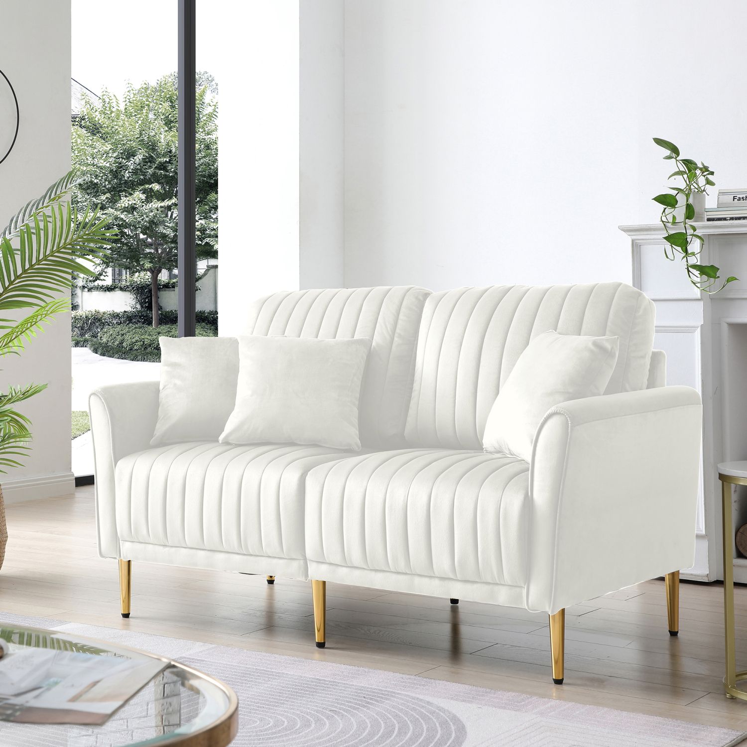 JASMODER W714S00055 31.5-in Modern Cream Polyester/Blend Sofa