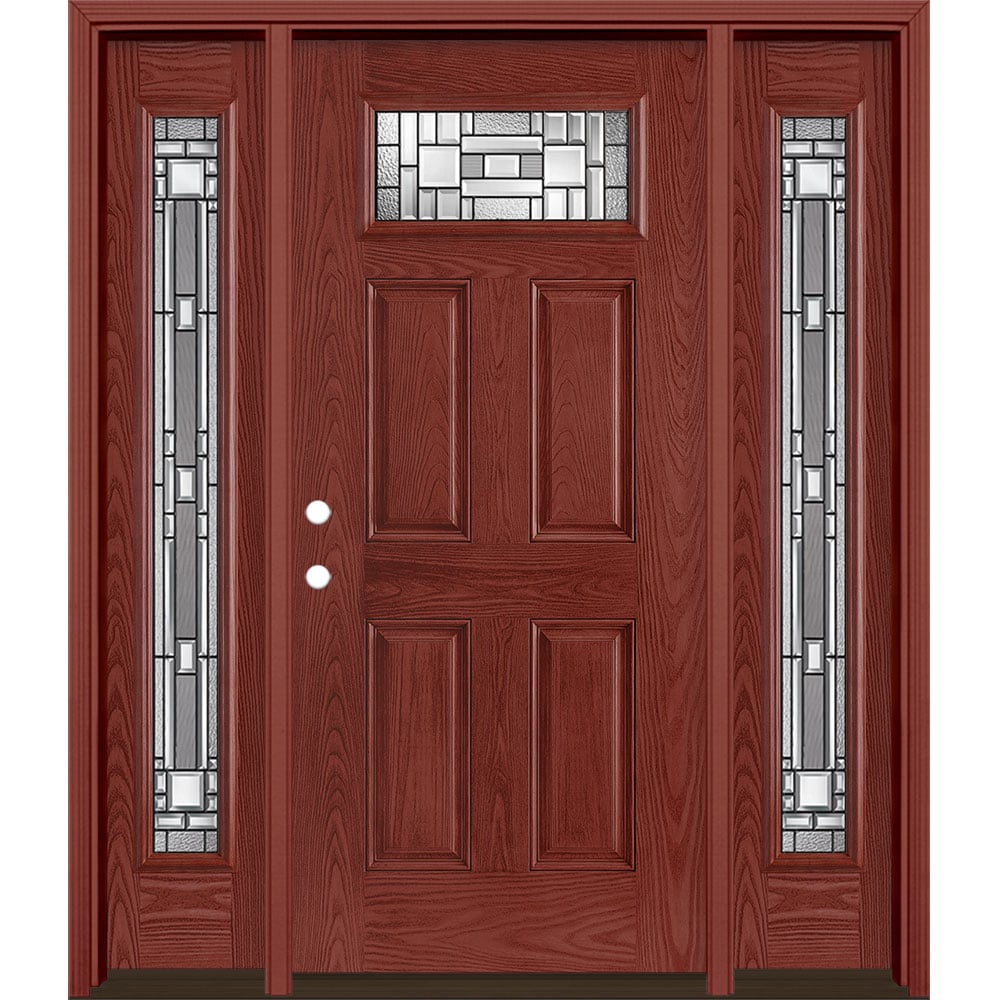Masonite 3421084 Naples 64-in x 80-in x 4-9/16-in Fiberglass 1/4 lite Right-hand inswing Wineberry Stained Prehung Front Door with Sidelights with Brickmould Insulating core