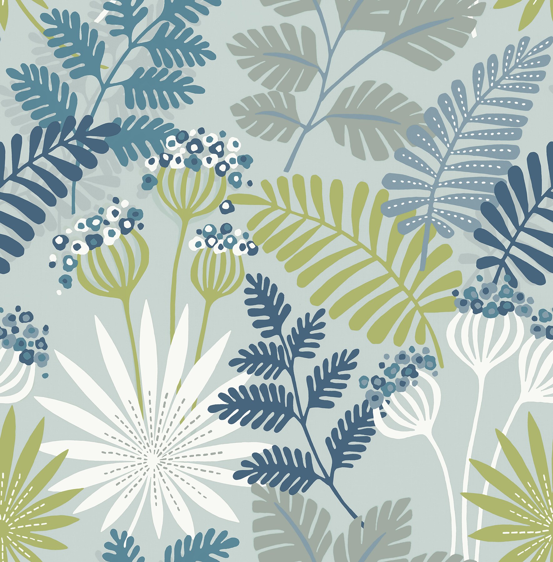 A-Street Prints 4014-26450 Seychelles 56.4-Sq. Feet Blue Non-woven Ivy/Vines Unpasted Wallpaper