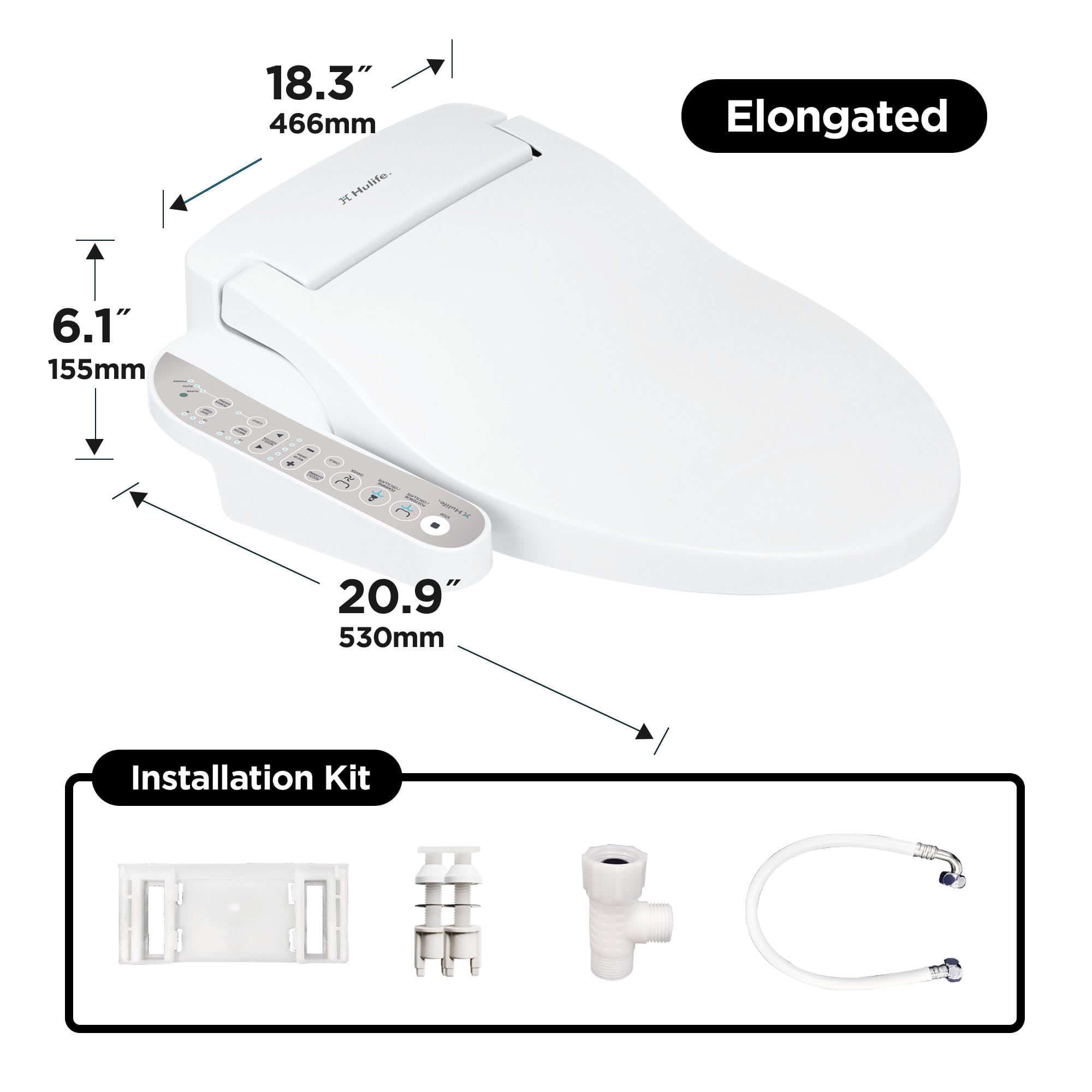 Hulife Plastic White Elongated Soft Close Heated Bidet Toilet Seat in ...