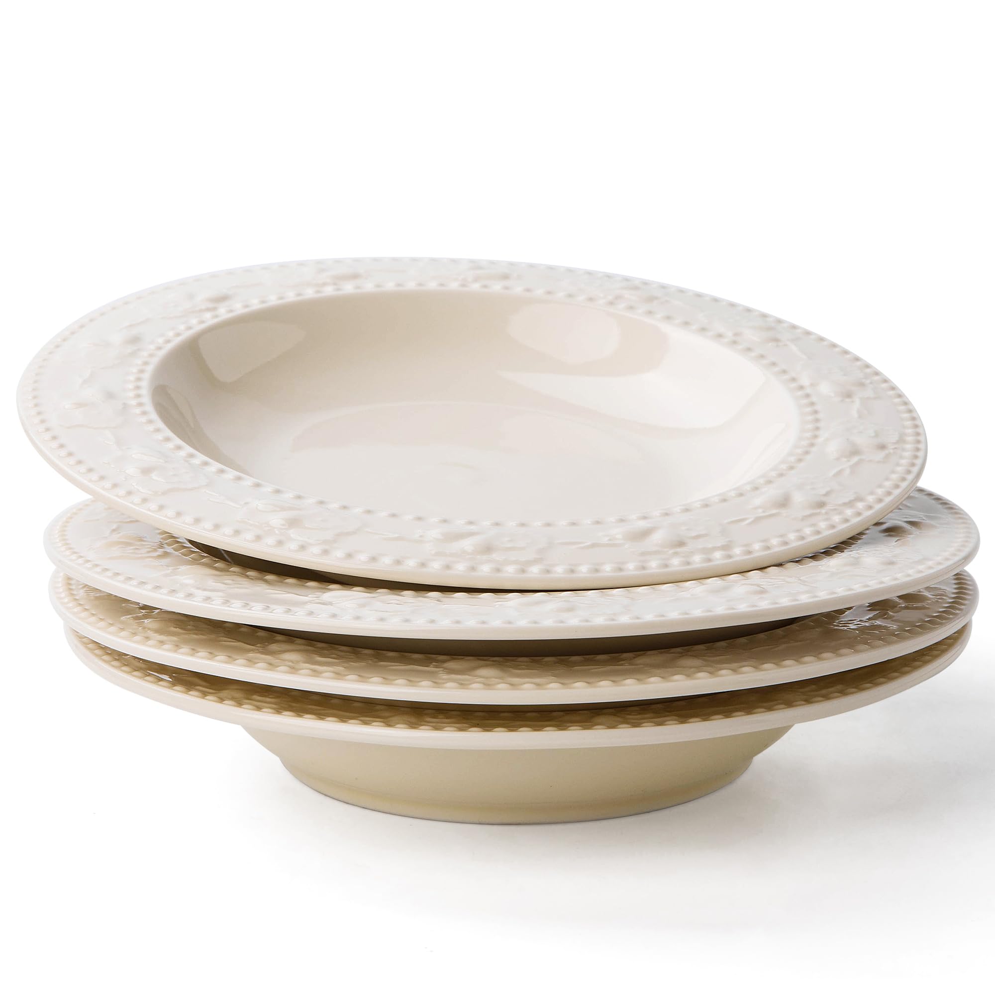 Aoibox  Set of 4 Ceramic Pasta and Salad Bowls 8 in 10 oz Wide Rim Embossed Strawberry Pattern Dishwasher Safe