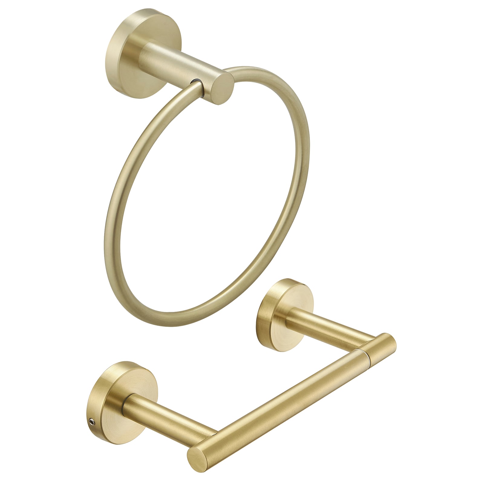 BWE A-91040-BG 2 -Piece Elegant Aura Brushed Gold Decorative Bathroom Hardware Set Toilet Paper Holder, Towel Ring Included