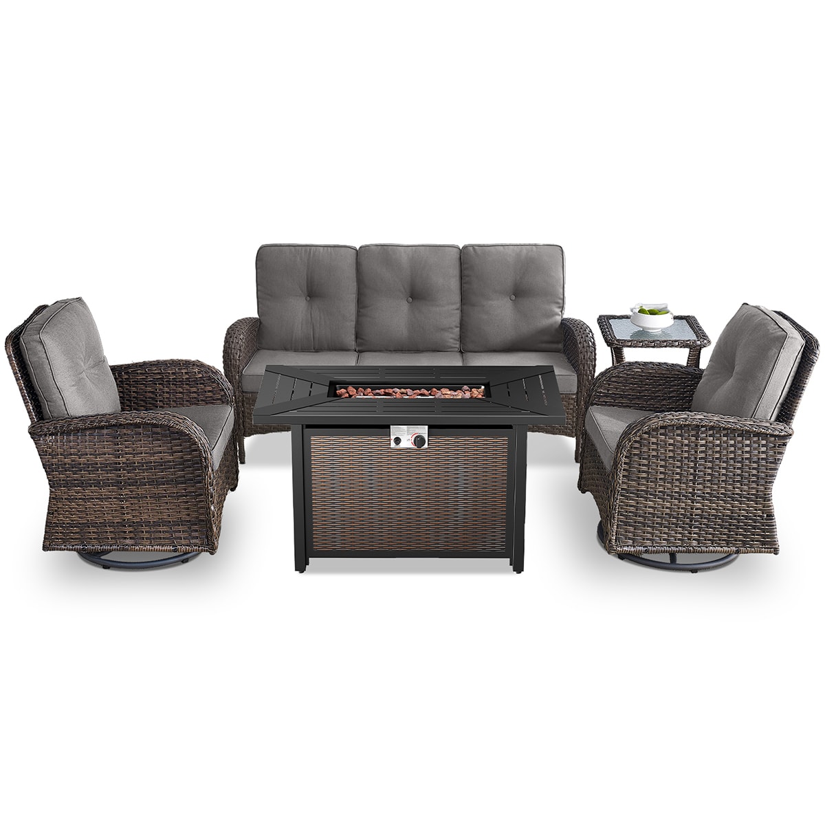 Rilyson FS114085002-3 KEY WEST 5 -Piece Woven Patio Sofa Conversation Set with Gray Cushions