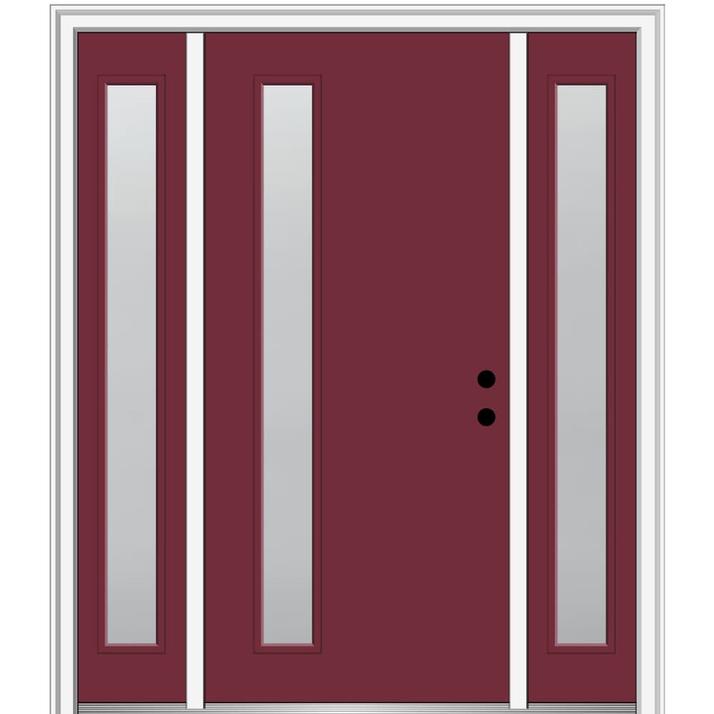MMI DOOR ZZ347323L 64-in x 80-in x 4-9/16-in Fiberglass Pulse lite Left-hand inswing Burgundy Painted Prehung Front Door with Sidelights with Brickmould Insulating core