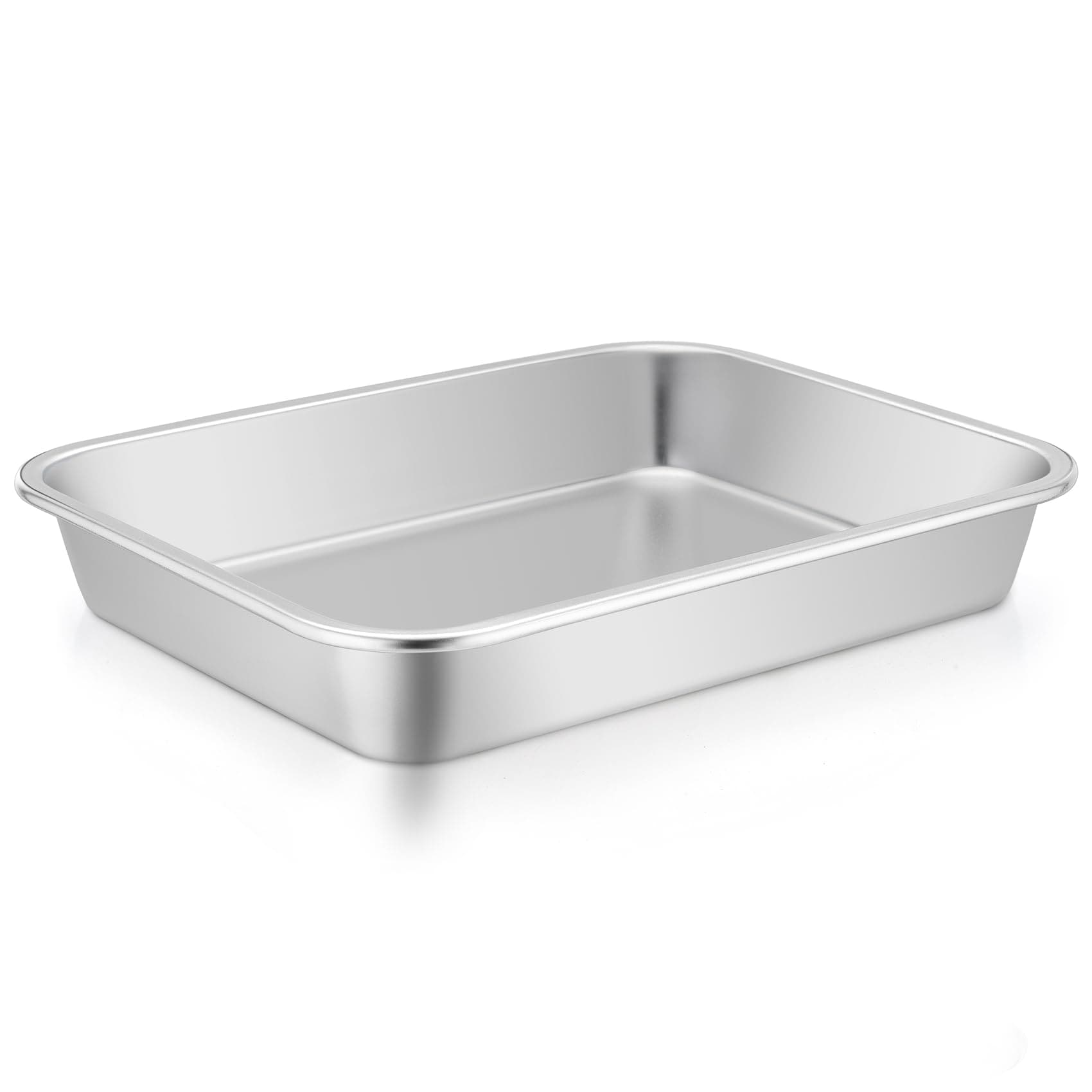 DHMHD  Lasagna Pan 10.6 x 8.3 x 1.7inch Stainless Steel Rectangular Cake Brownie Pan Casserole Baking Dish Compact for Toaster Oven Non Toxic and Healthy Brushed